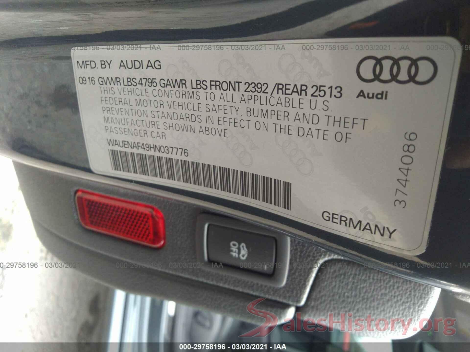 WAUENAF49HN037776 2017 AUDI A4