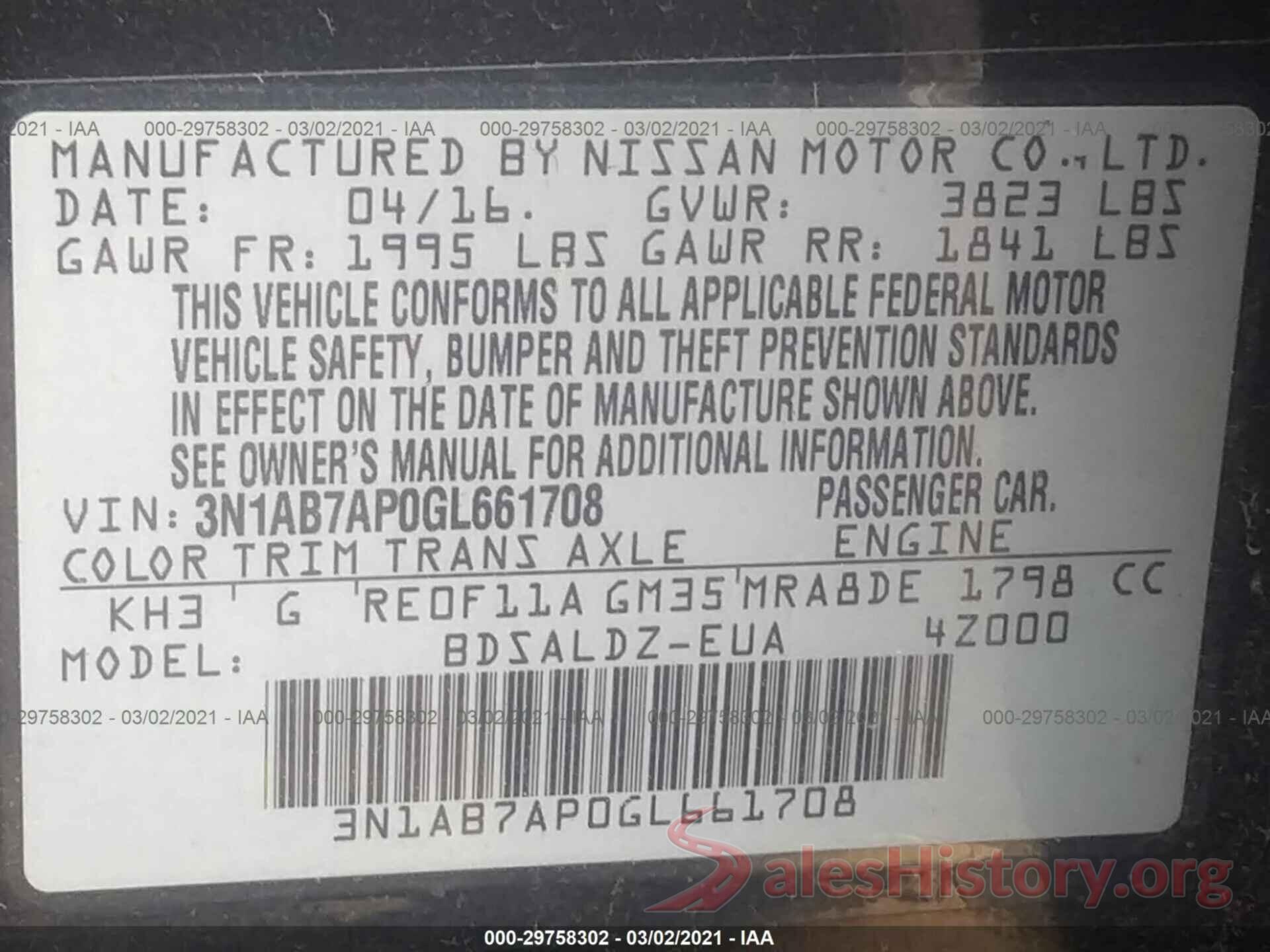 3N1AB7AP0GL661708 2016 NISSAN SENTRA