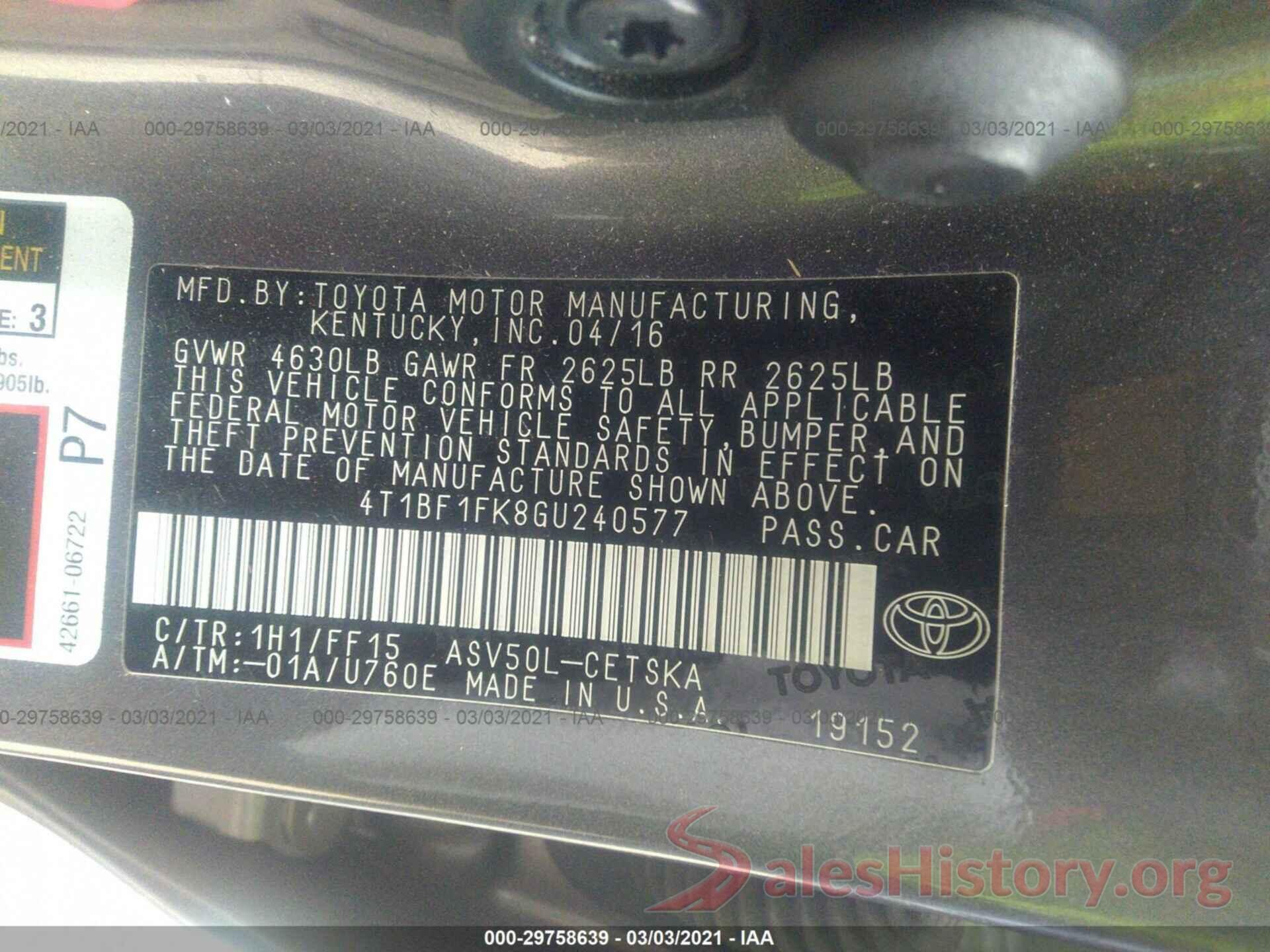 4T1BF1FK8GU240577 2016 TOYOTA CAMRY