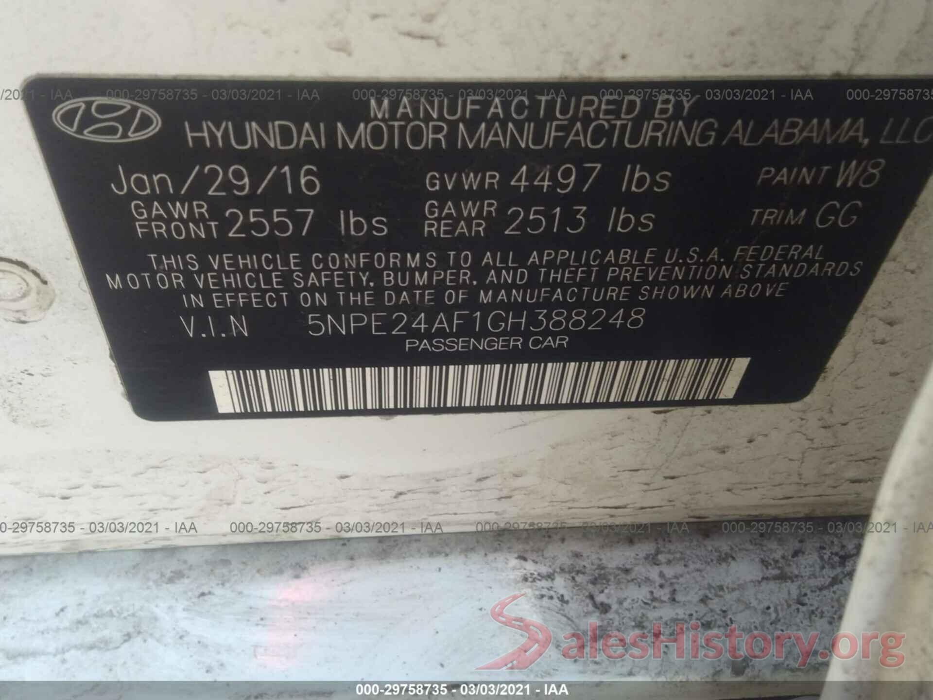 5NPE24AF1GH388248 2016 HYUNDAI SONATA