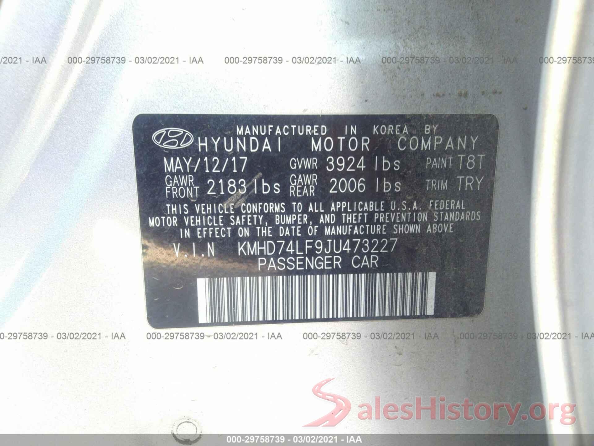 KMHD74LF9JU473227 2018 HYUNDAI ELANTRA