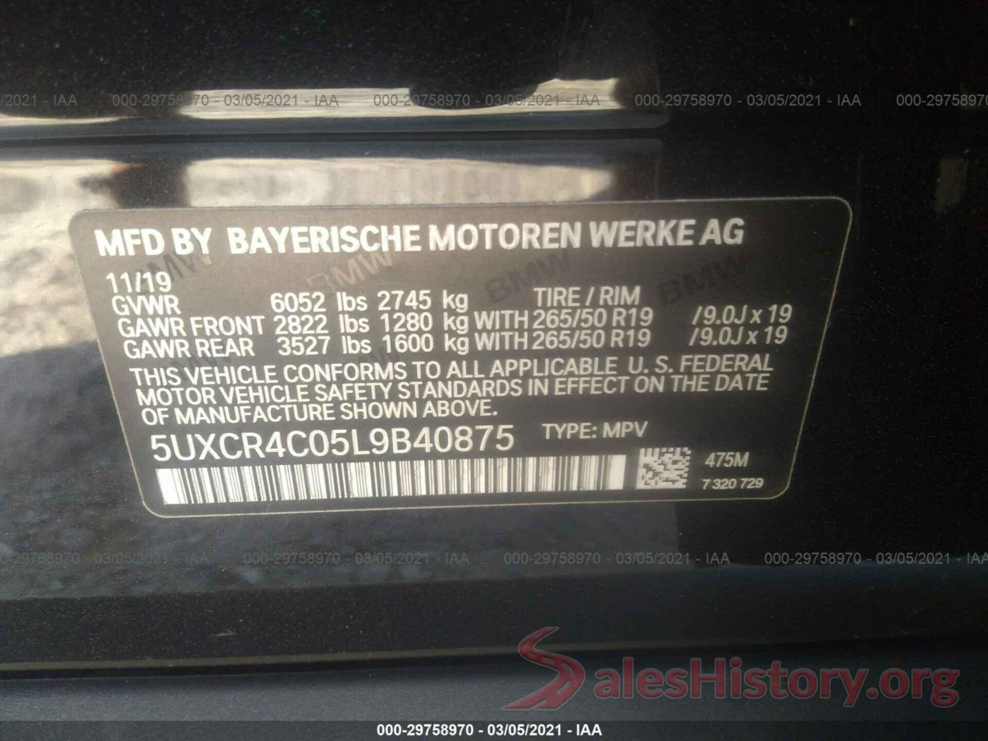 5UXCR4C05L9B40875 2020 BMW X5