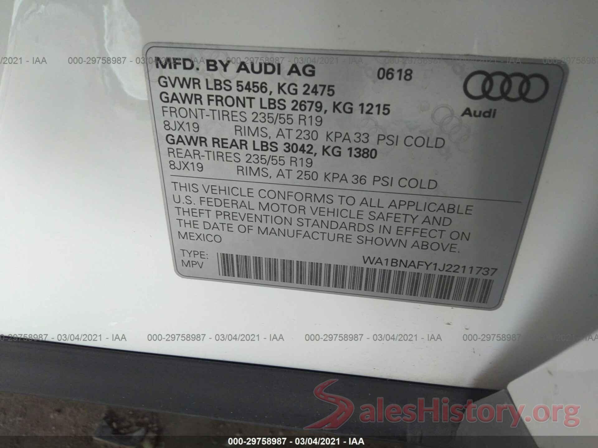 WA1BNAFY1J2211737 2018 AUDI Q5