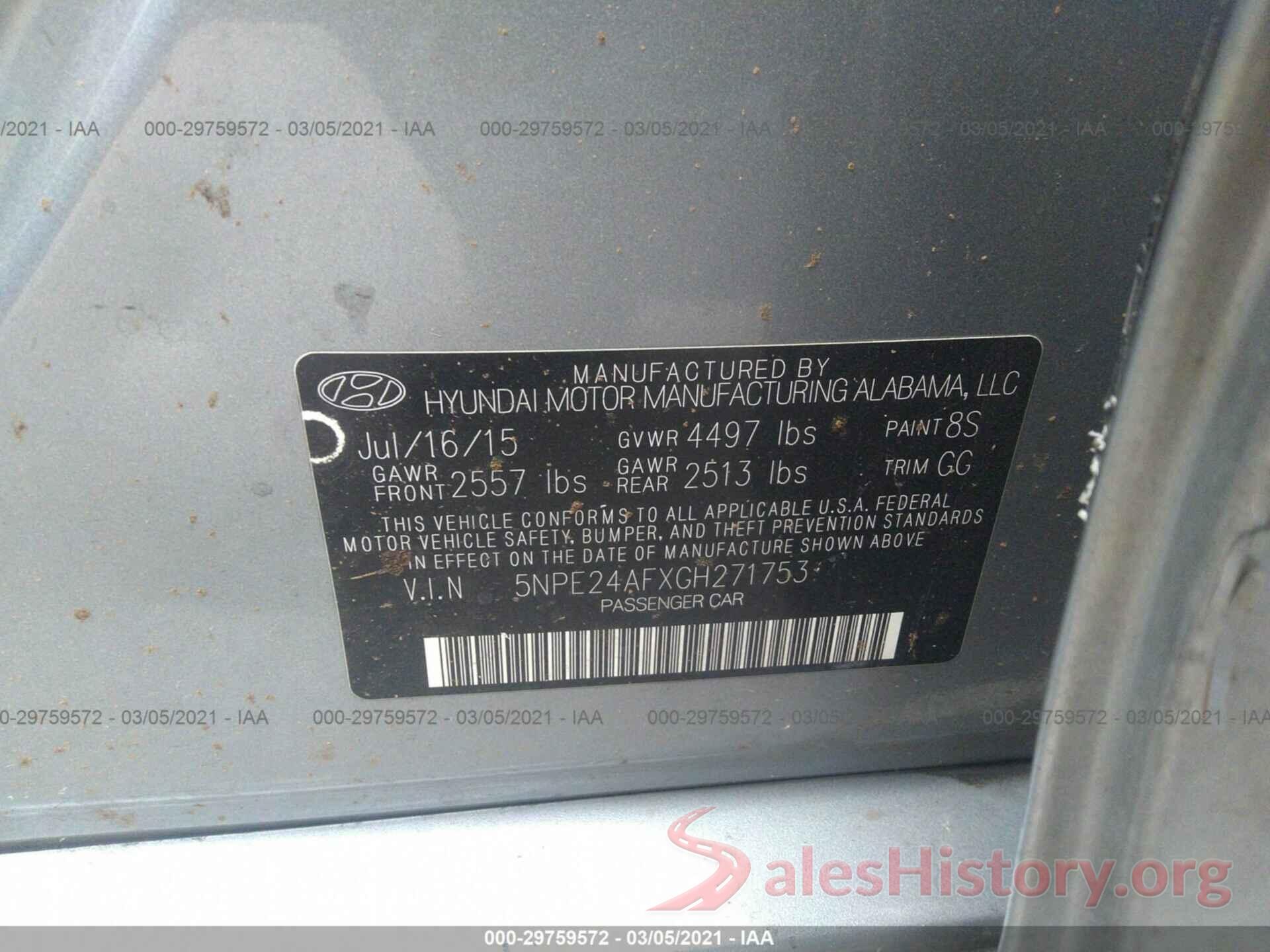 5NPE24AFXGH271753 2016 HYUNDAI SONATA