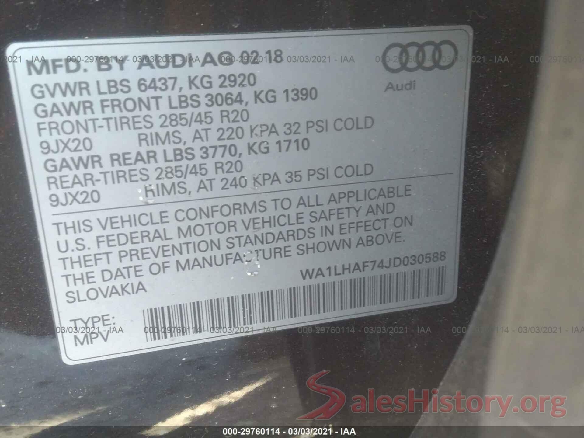 WA1LHAF74JD030588 2018 AUDI Q7