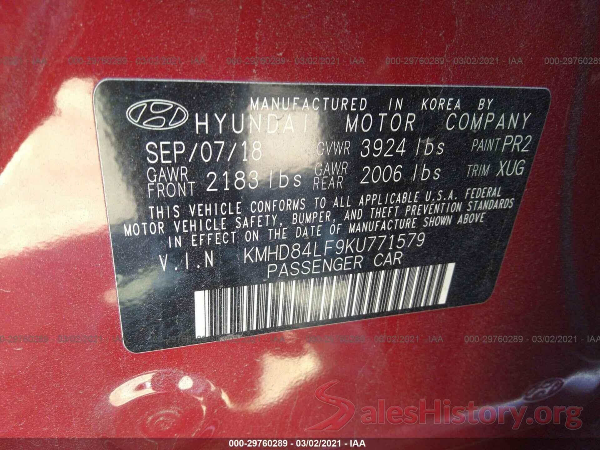 KMHD84LF9KU771579 2019 HYUNDAI ELANTRA