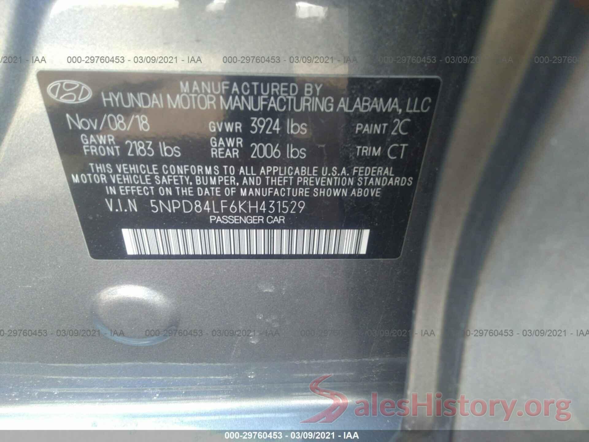 5NPD84LF6KH431529 2019 HYUNDAI ELANTRA