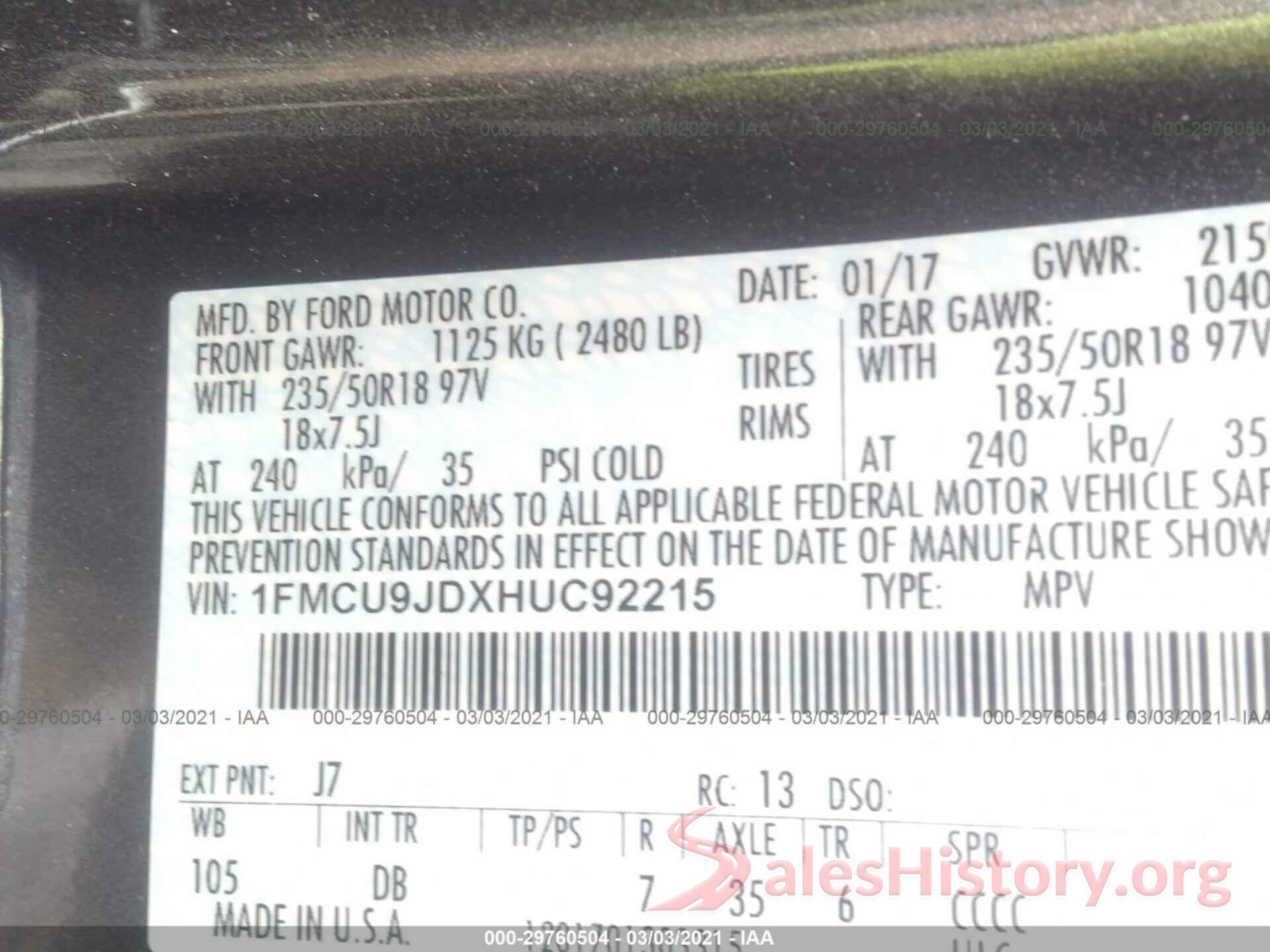 1FMCU9JDXHUC92215 2017 FORD ESCAPE