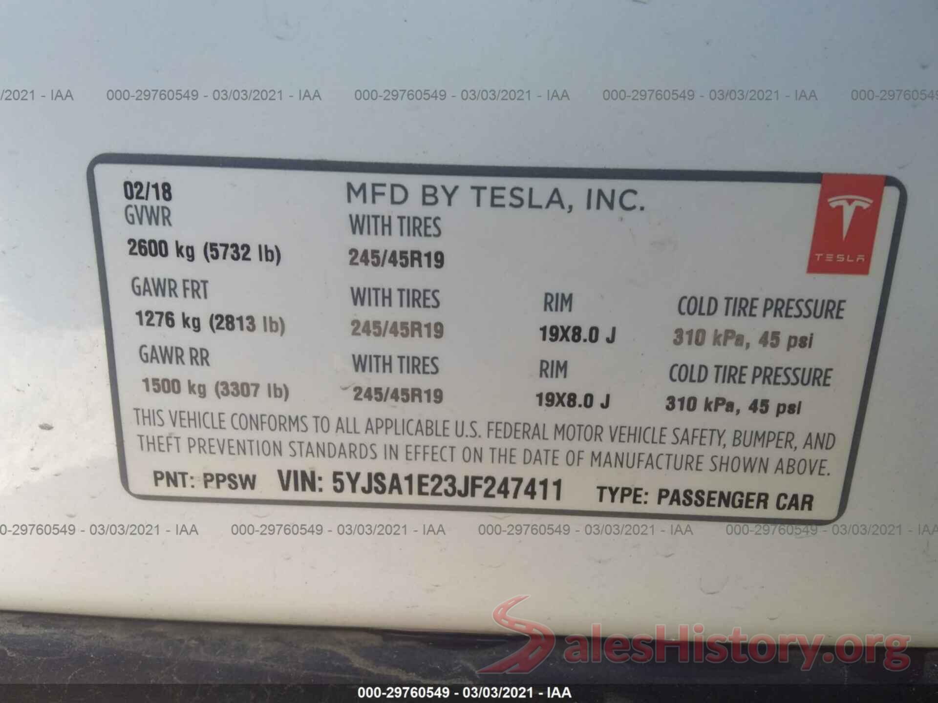 5YJSA1E23JF247411 2018 TESLA MODEL S