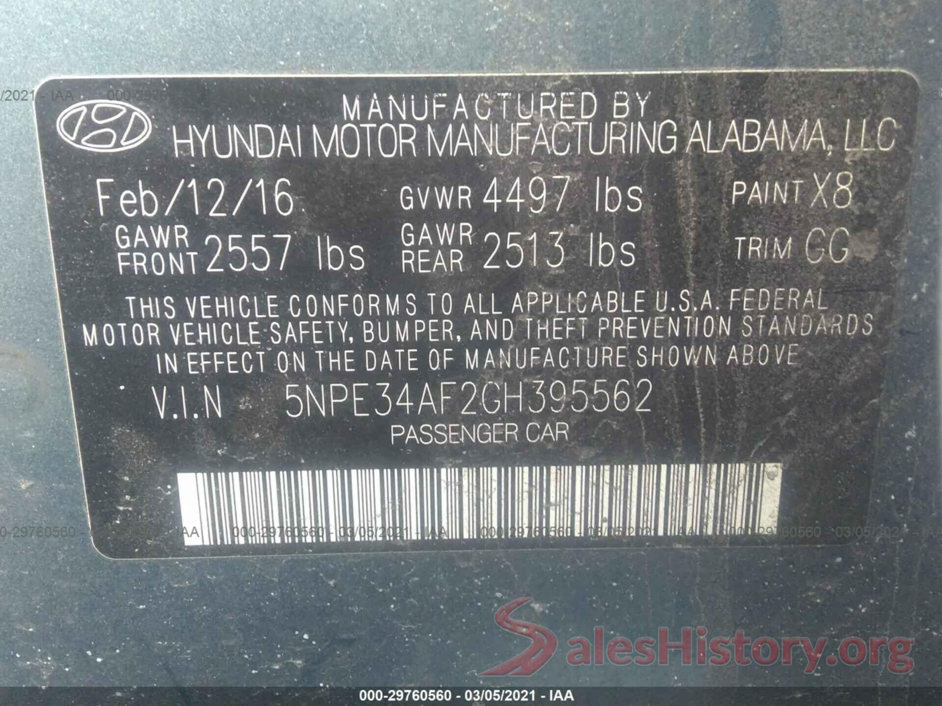 5NPE34AF2GH395562 2016 HYUNDAI SONATA