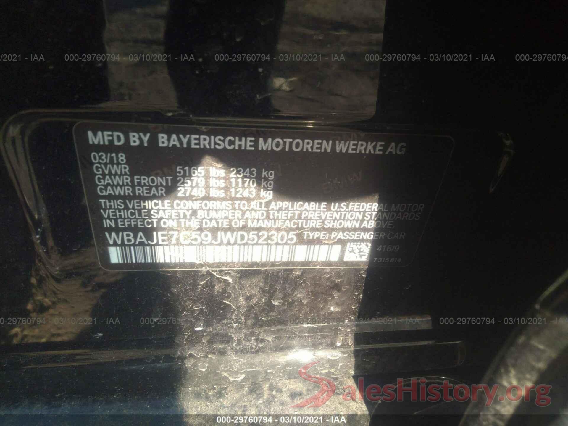 WBAJE7C59JWD52305 2018 BMW 5 SERIES