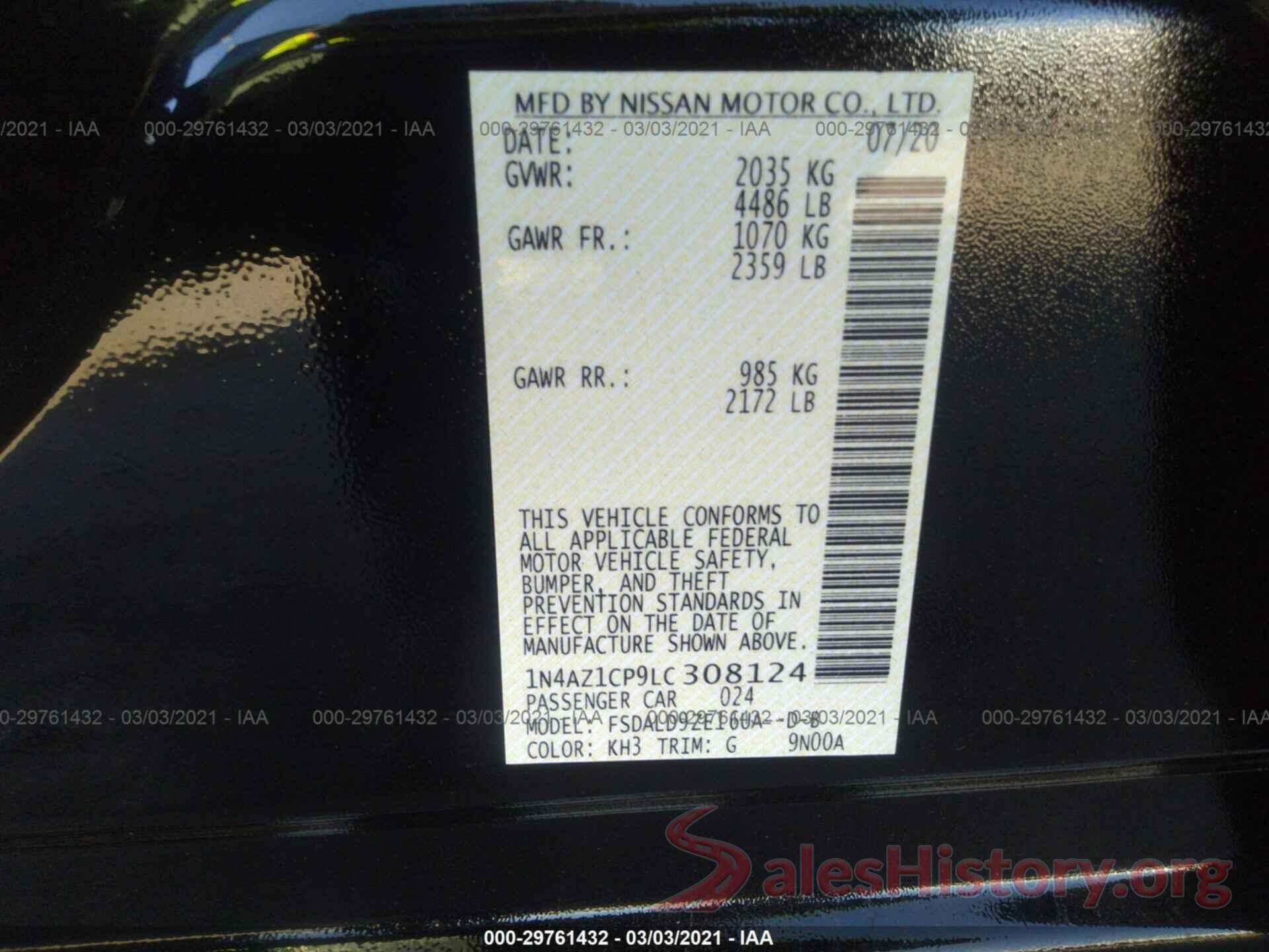 1N4AZ1CP9LC308124 2020 NISSAN LEAF