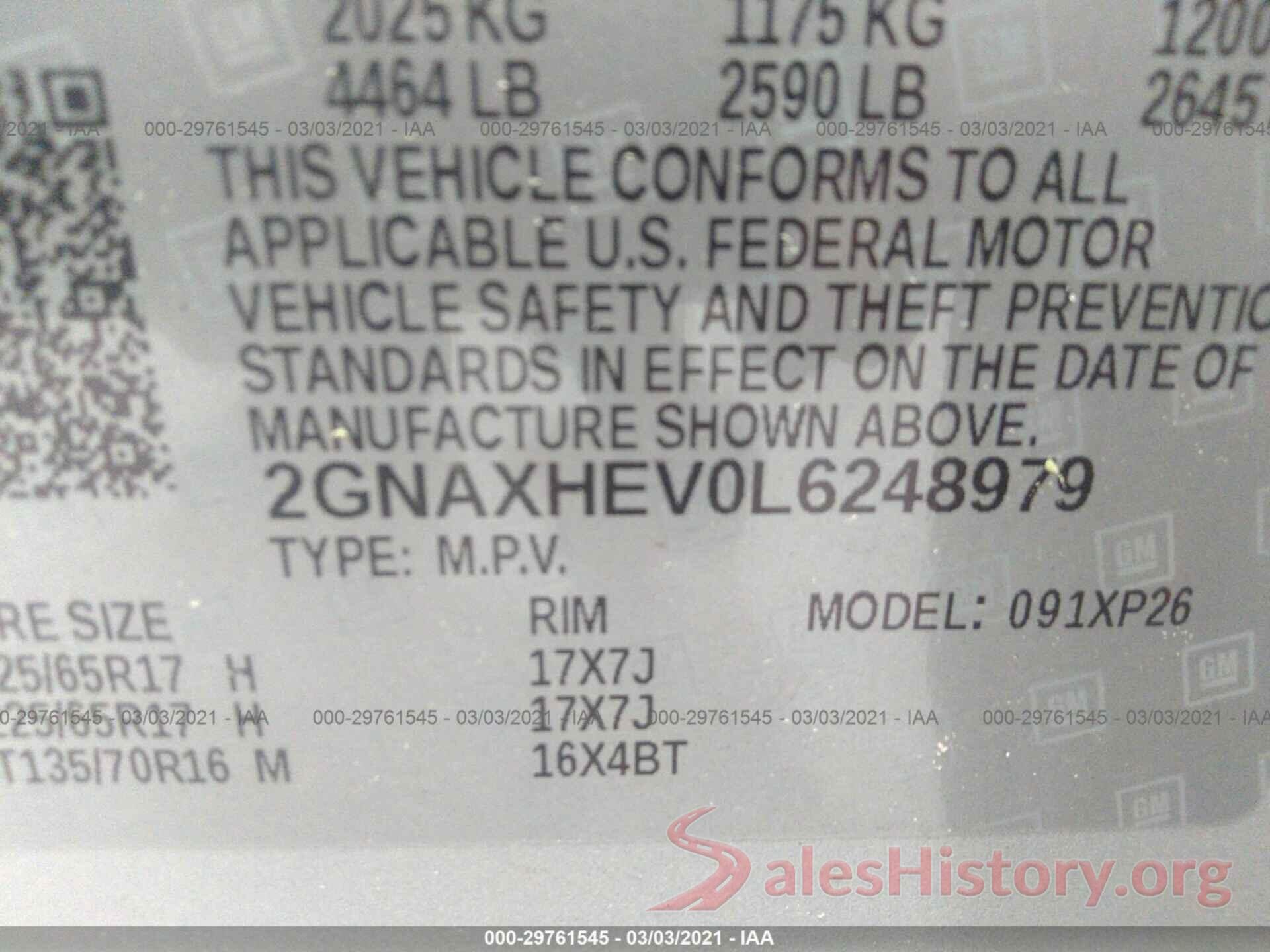 2GNAXHEV0L6248979 2020 CHEVROLET EQUINOX