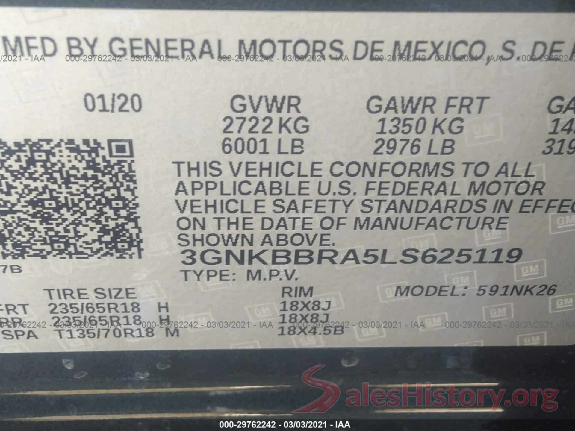 3GNKBBRA5LS625119 2020 CHEVROLET BLAZER