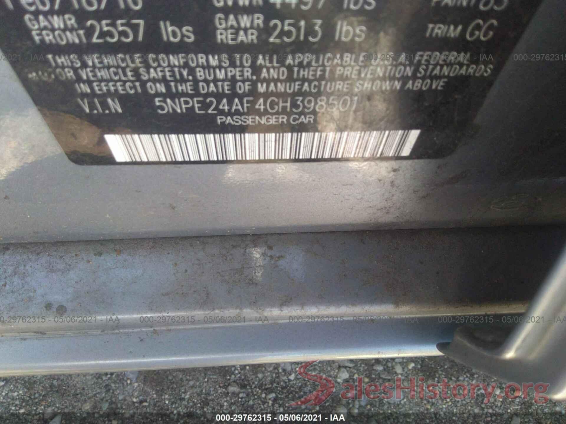 5NPE24AF4GH398501 2016 HYUNDAI SONATA