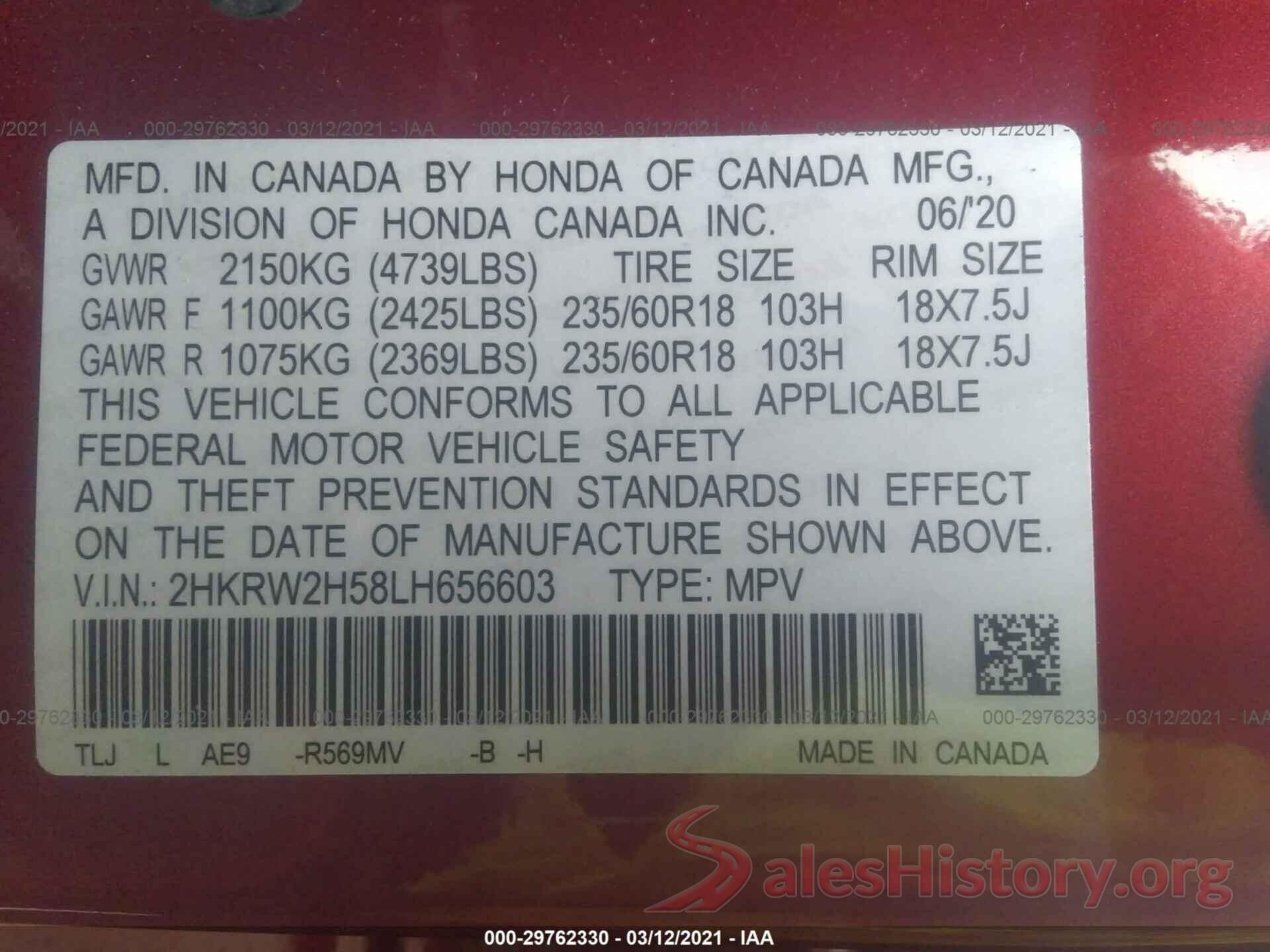 2HKRW2H58LH656603 2020 HONDA CR-V