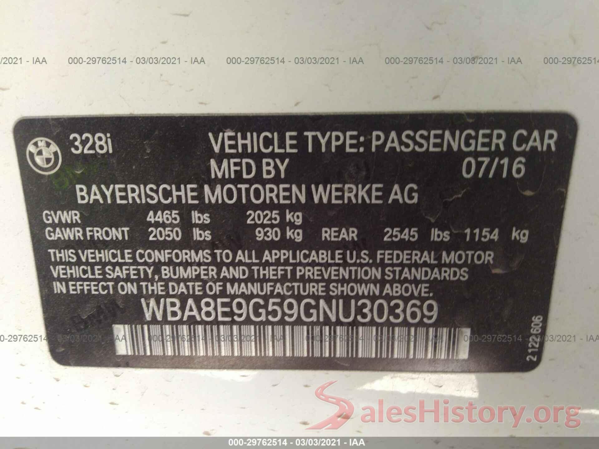 WBA8E9G59GNU30369 2016 BMW 3 SERIES