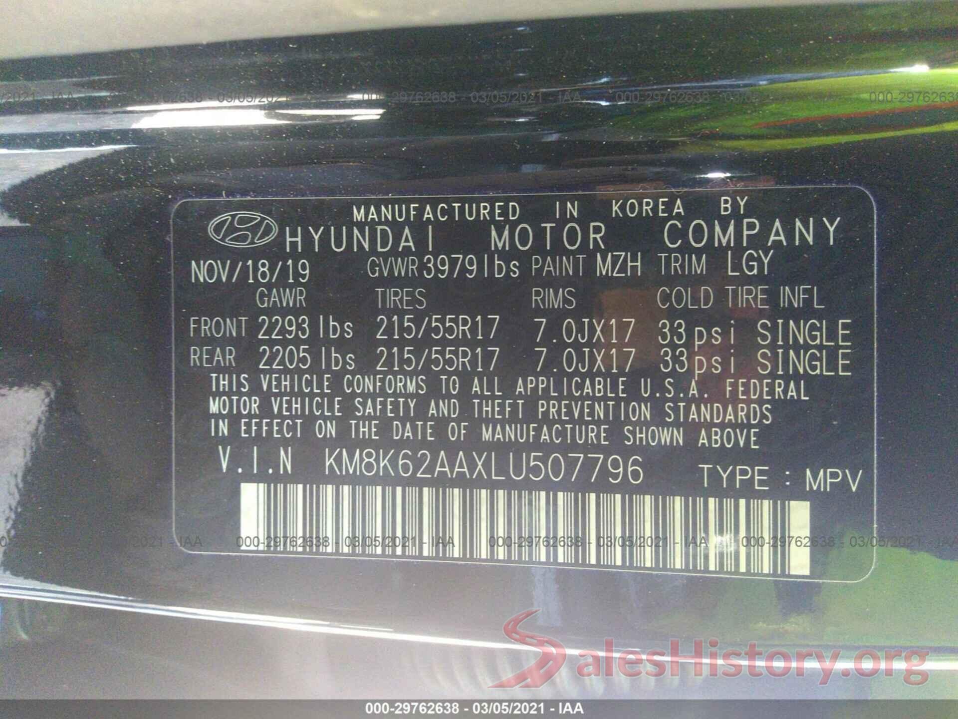 KM8K62AAXLU507796 2020 HYUNDAI KONA