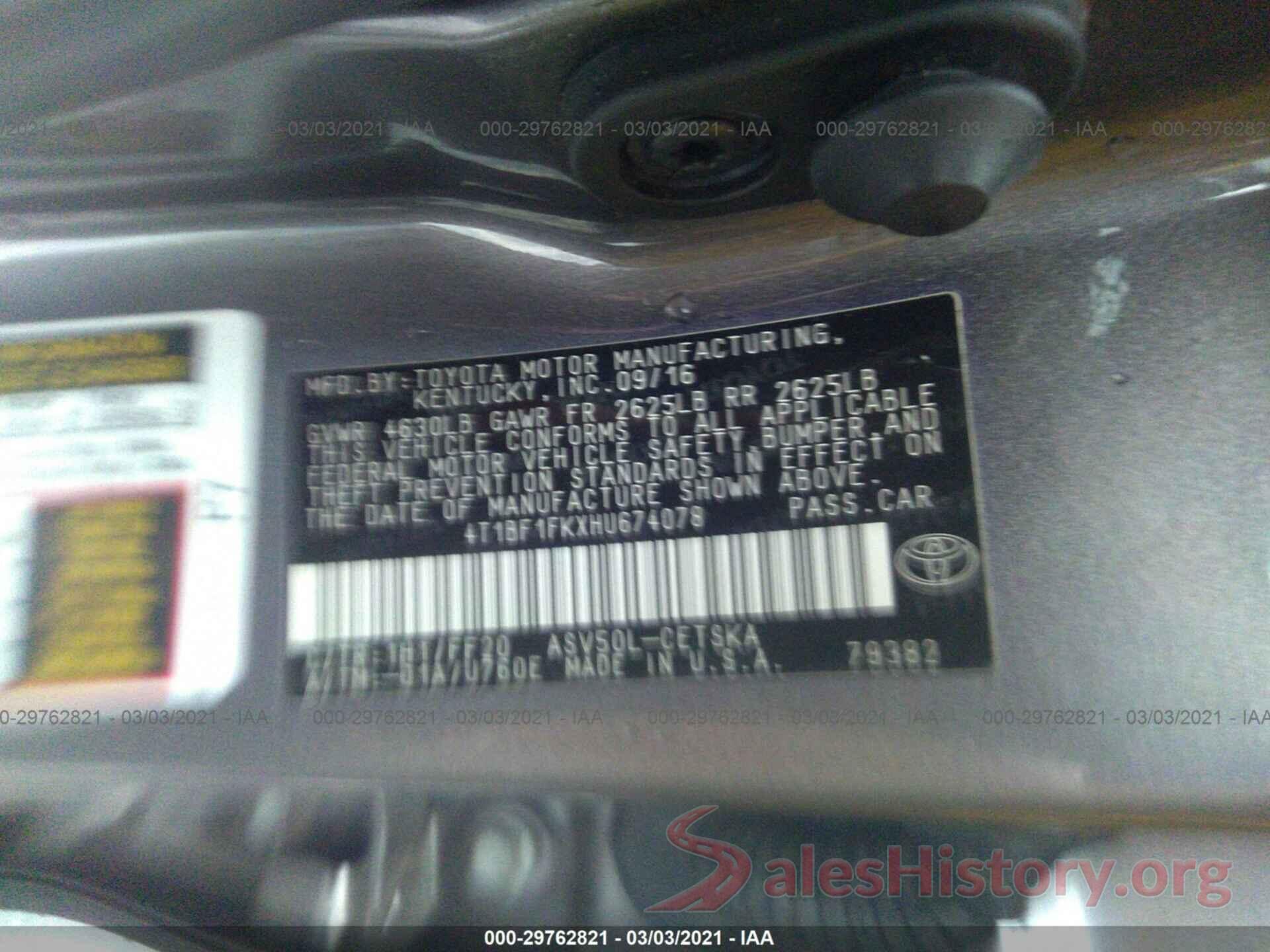 4T1BF1FKXHU674078 2017 TOYOTA CAMRY