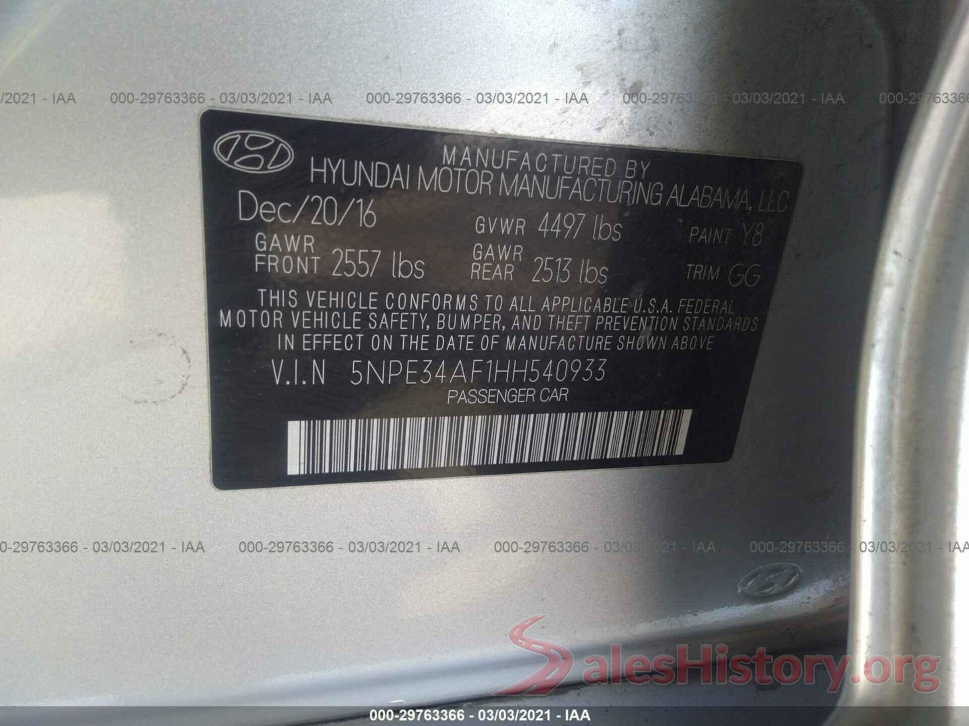 5NPE34AF1HH540933 2017 HYUNDAI SONATA