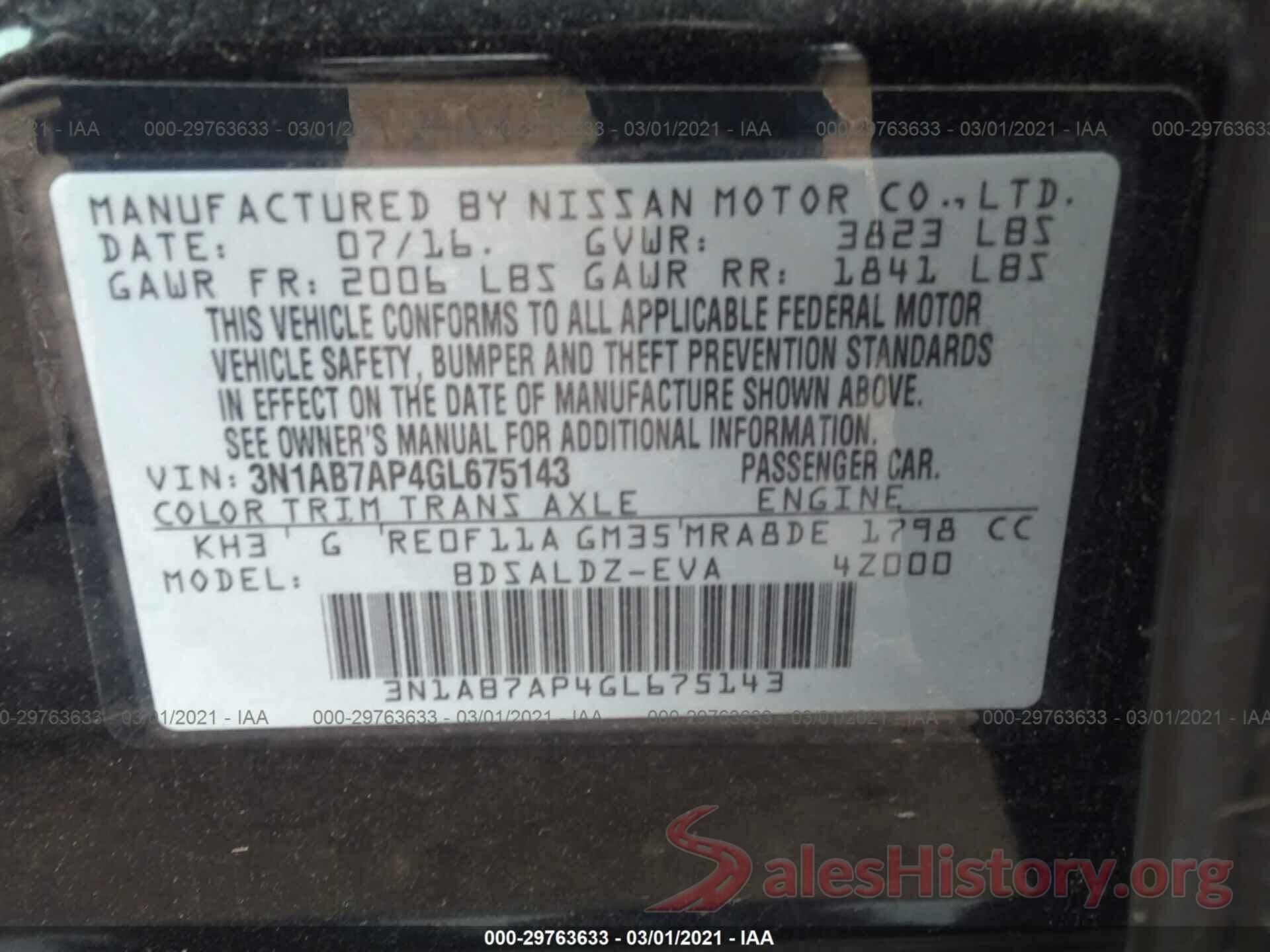 3N1AB7AP4GL675143 2016 NISSAN SENTRA