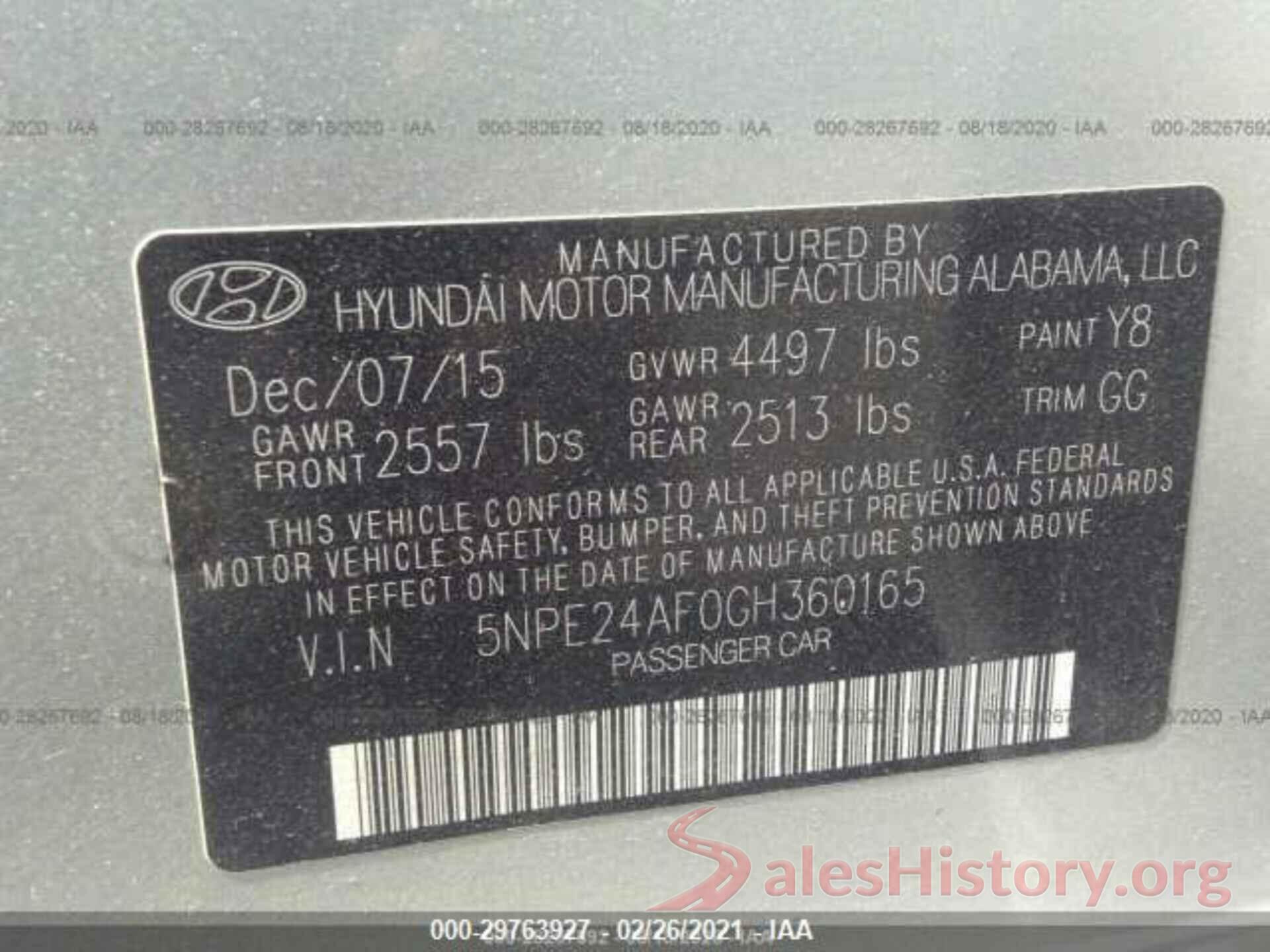 5NPE24AF0GH360165 2016 HYUNDAI SONATA