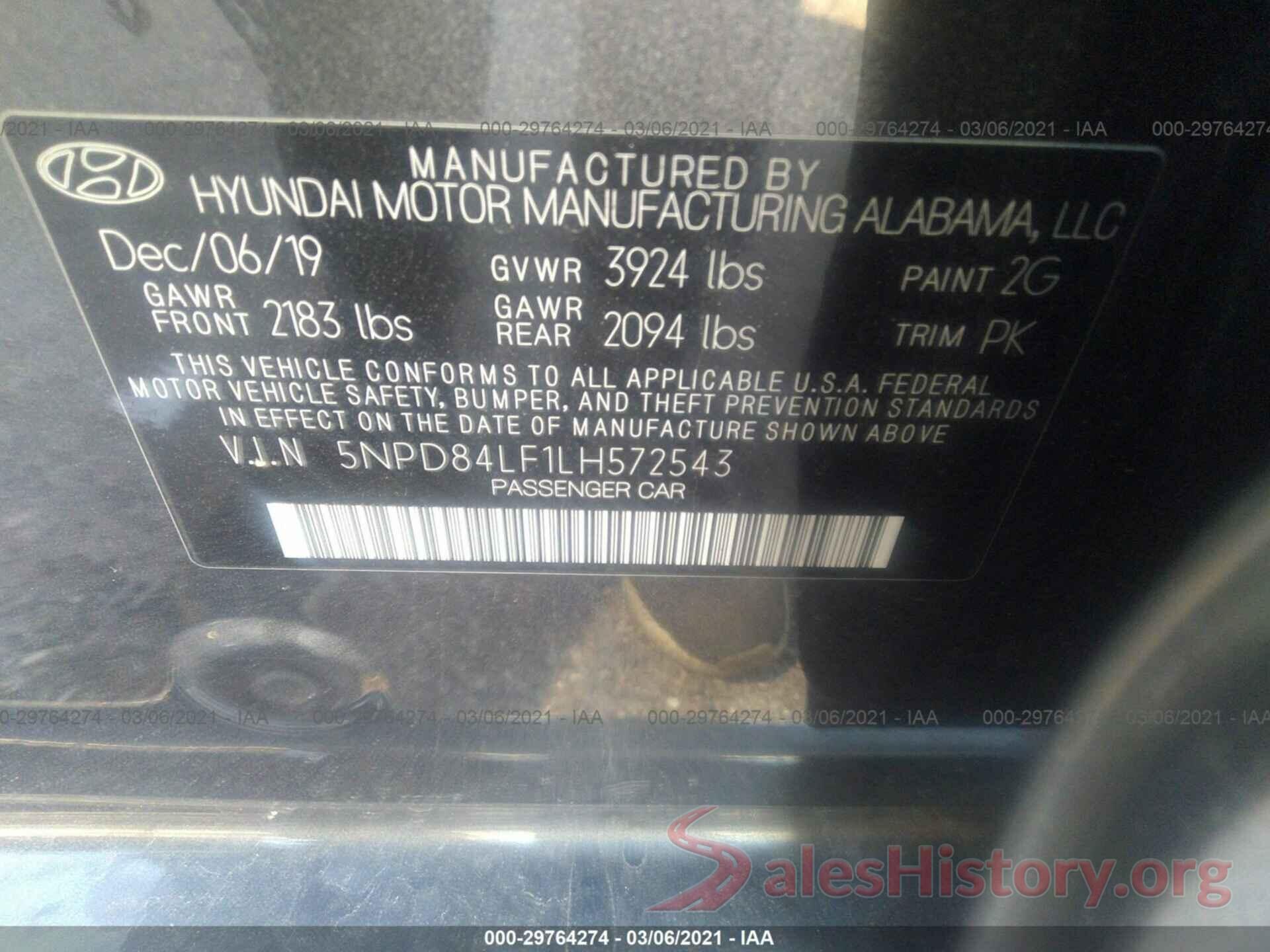 5NPD84LF1LH572543 2020 HYUNDAI ELANTRA