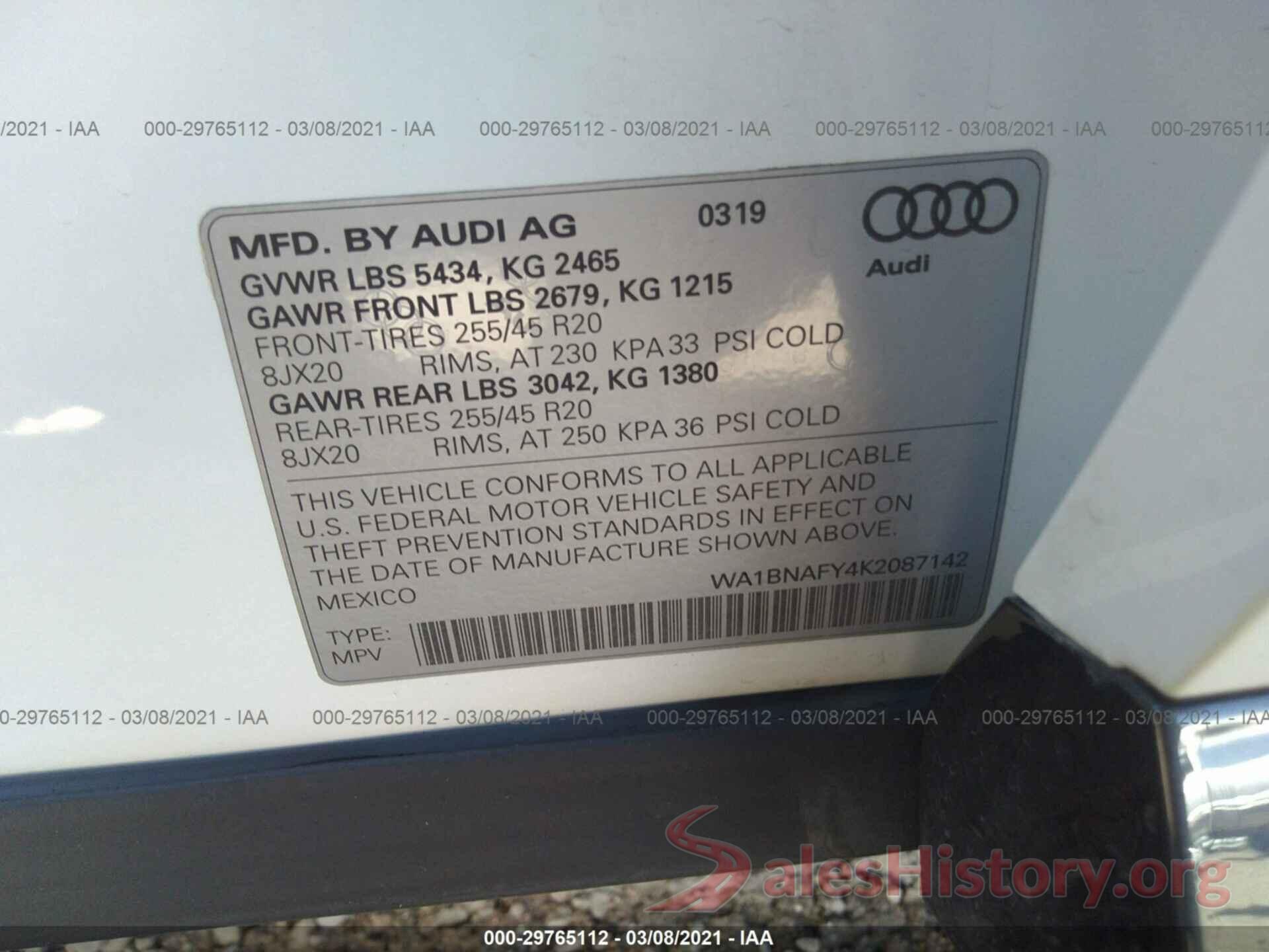 WA1BNAFY4K2087142 2019 AUDI Q5