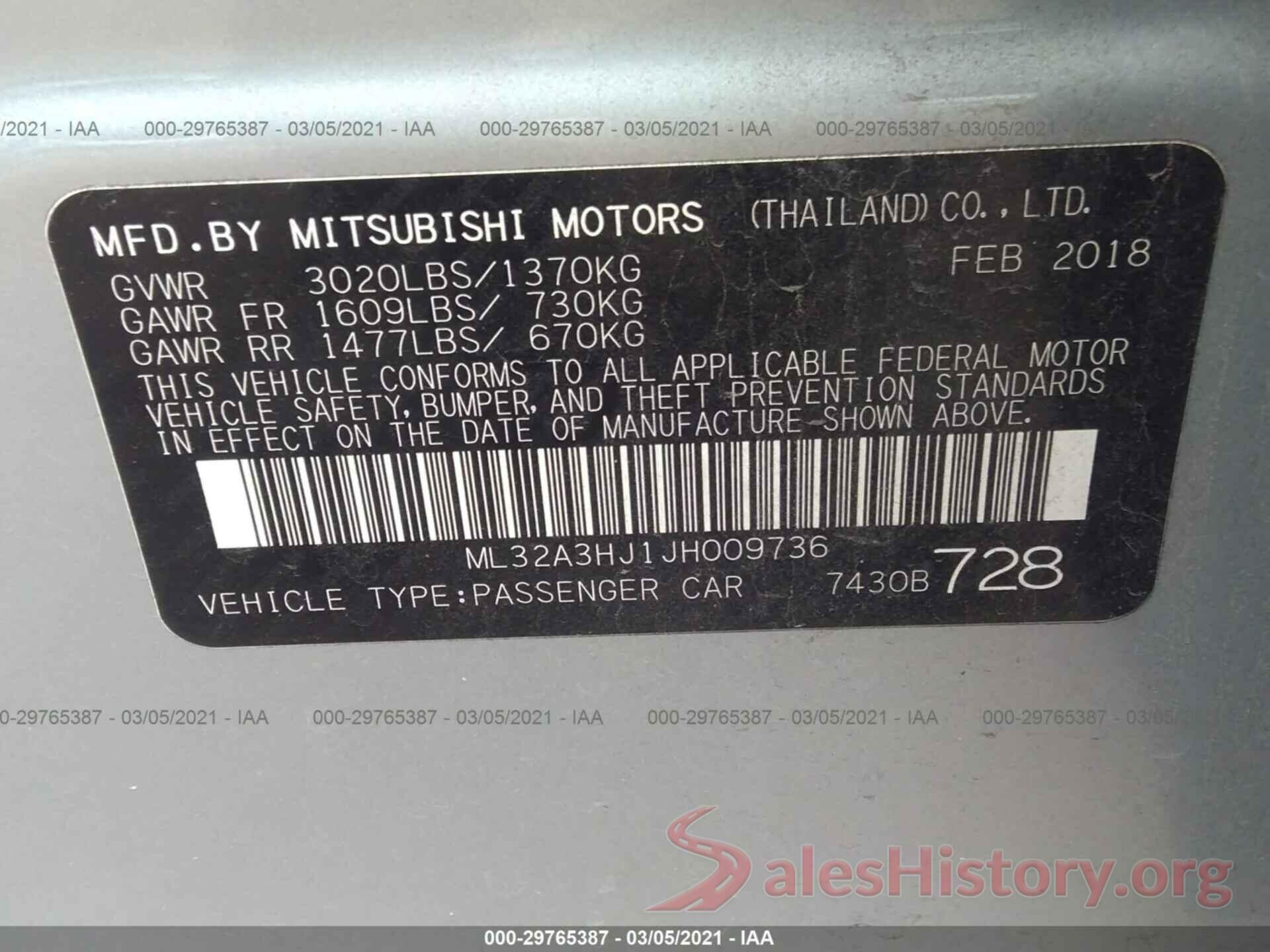 ML32A3HJ1JH009736 2018 MITSUBISHI MIRAGE