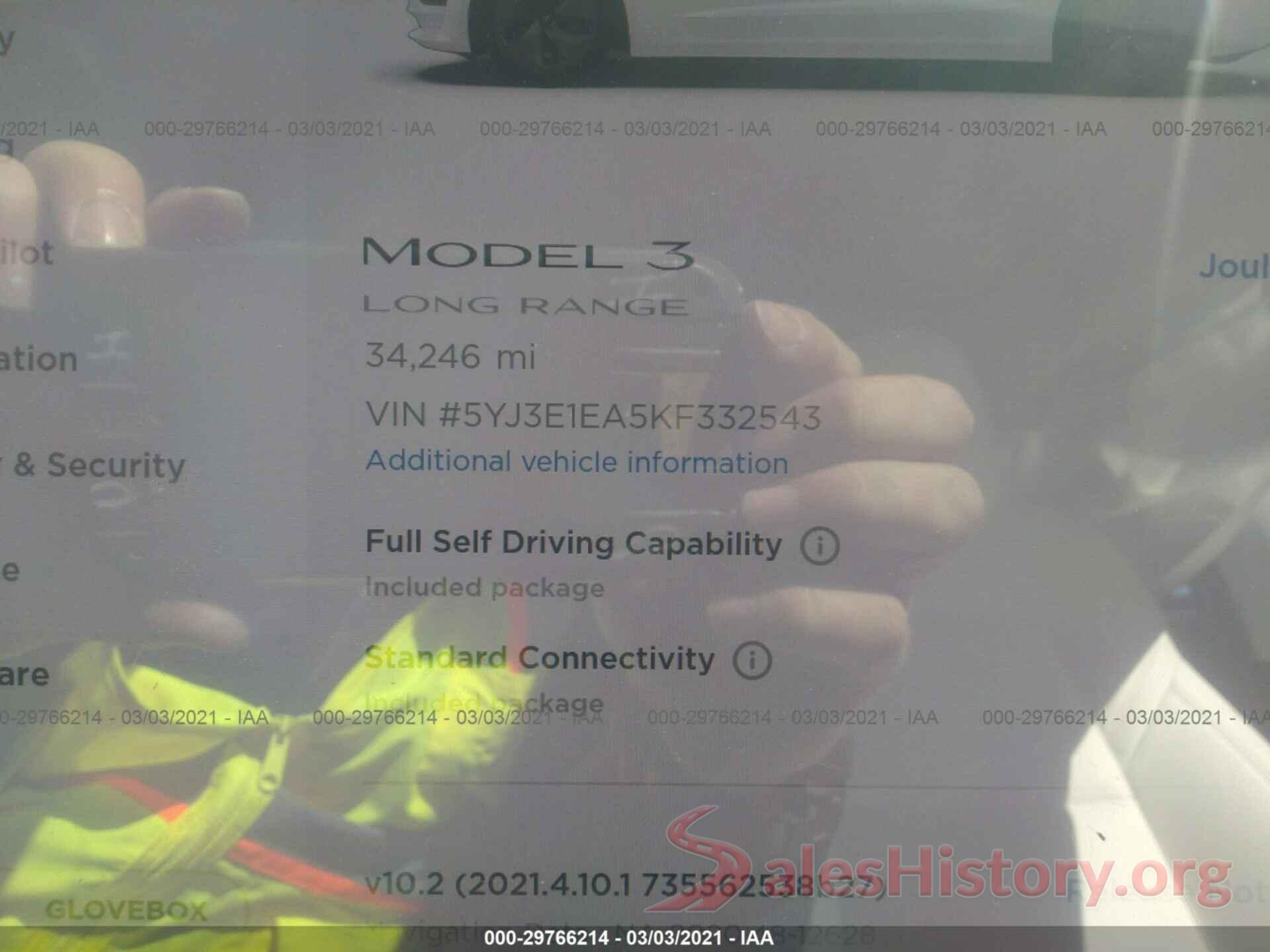 5YJ3E1EA5KF332543 2019 TESLA MODEL 3