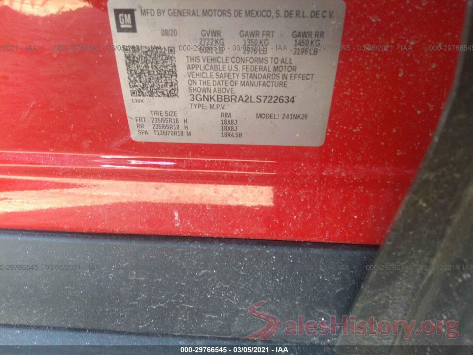 3GNKBBRA2LS722634 2020 CHEVROLET BLAZER