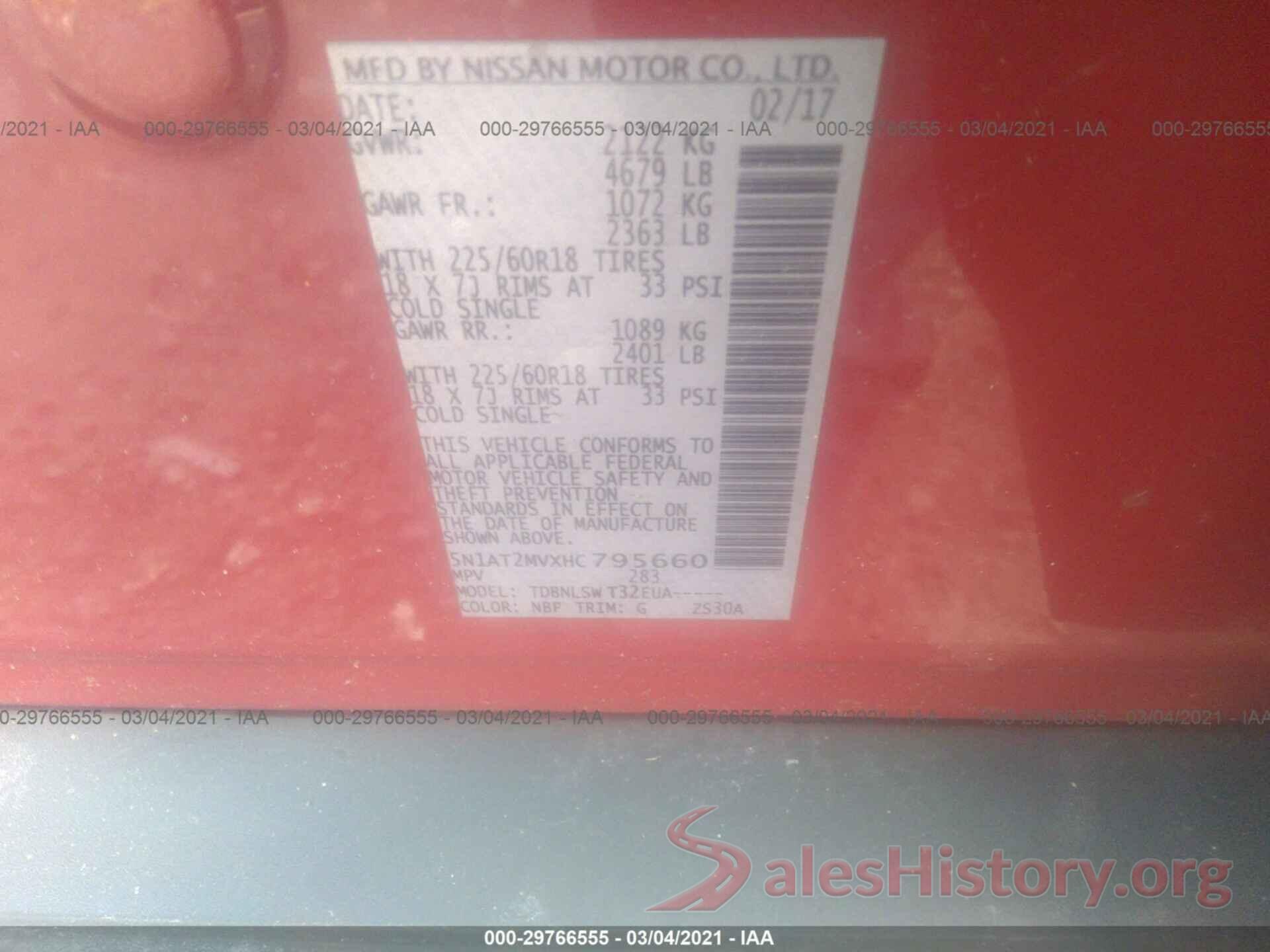 5N1AT2MVXHC795660 2017 NISSAN ROGUE