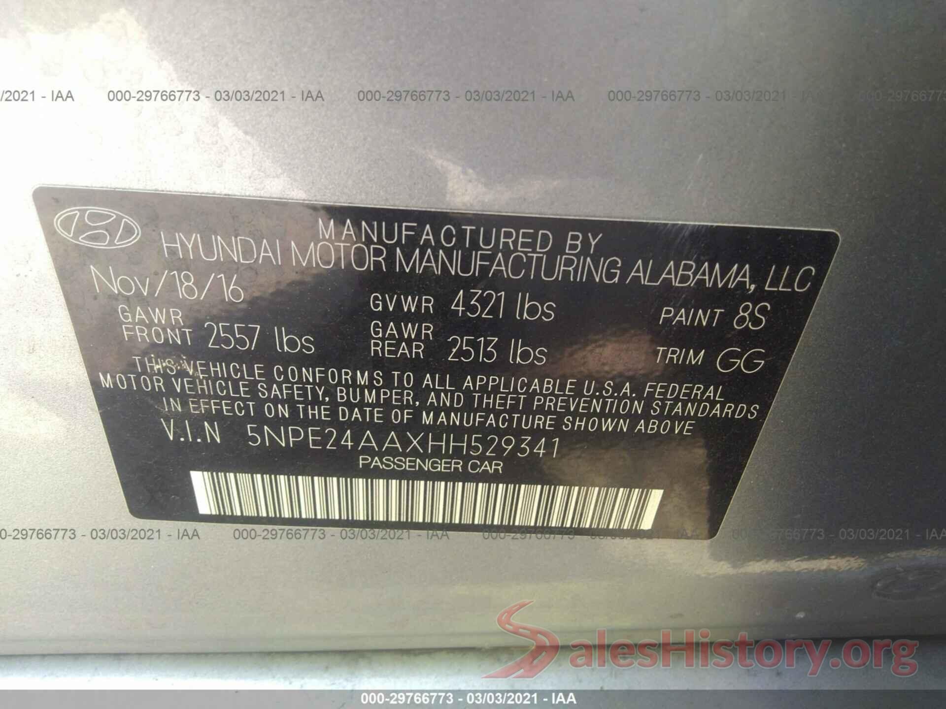 5NPE24AAXHH529341 2017 HYUNDAI SONATA