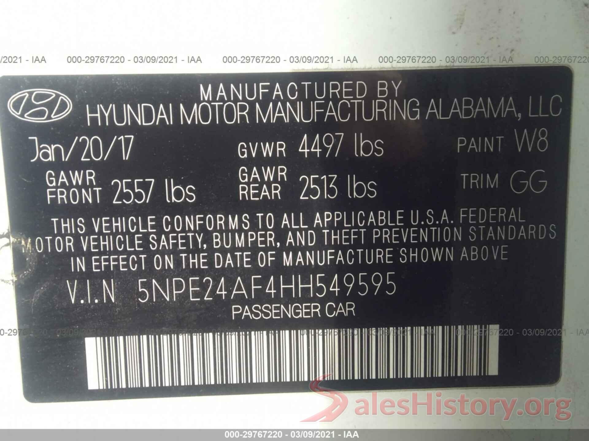 5NPE24AF4HH549595 2017 HYUNDAI SONATA