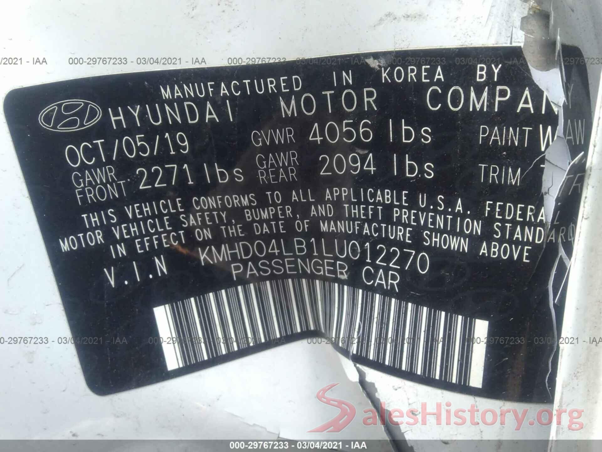 KMHD04LB1LU012270 2020 HYUNDAI ELANTRA