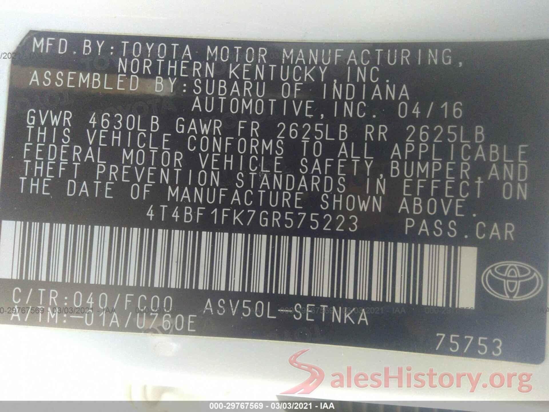 4T4BF1FK7GR575223 2016 TOYOTA CAMRY