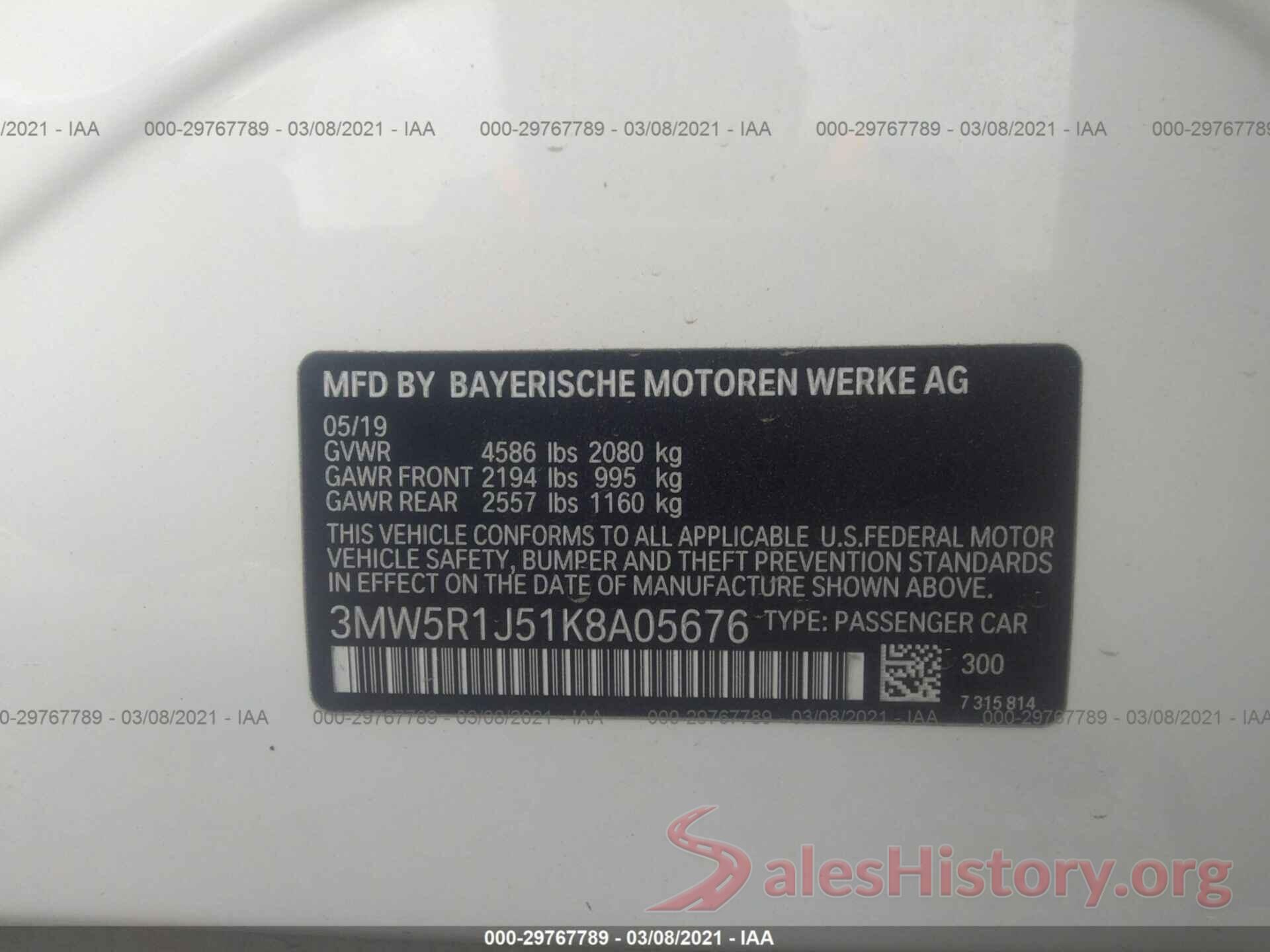 3MW5R1J51K8A05676 2019 BMW 3 SERIES