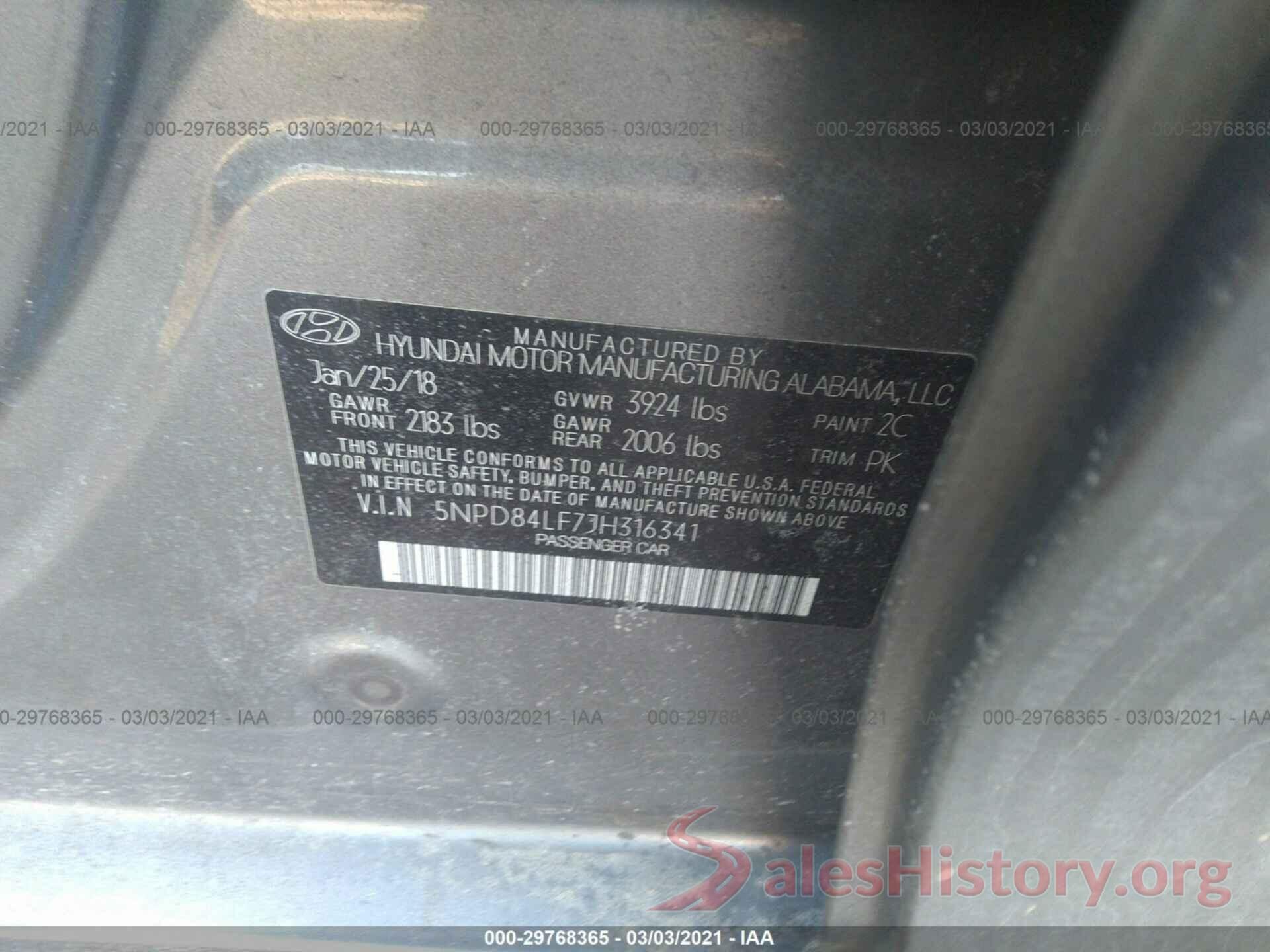 5NPD84LF7JH316341 2018 HYUNDAI ELANTRA