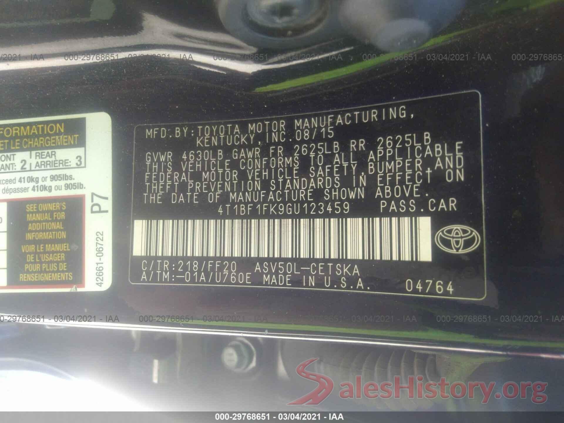 4T1BF1FK9GU123459 2016 TOYOTA CAMRY