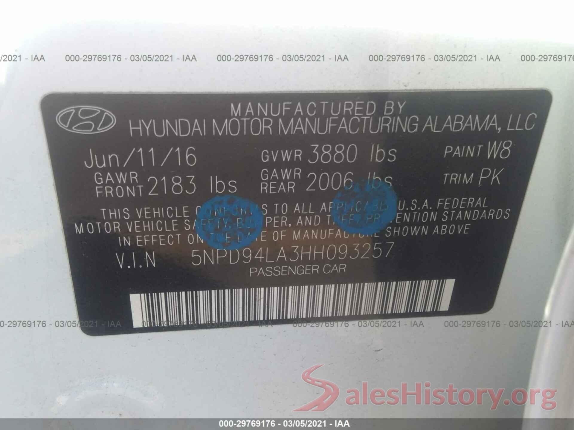 5NPD94LA3HH093257 2017 HYUNDAI ELANTRA