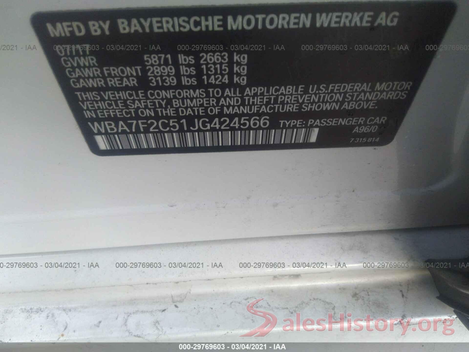 WBA7F2C51JG424566 2018 BMW 7 SERIES