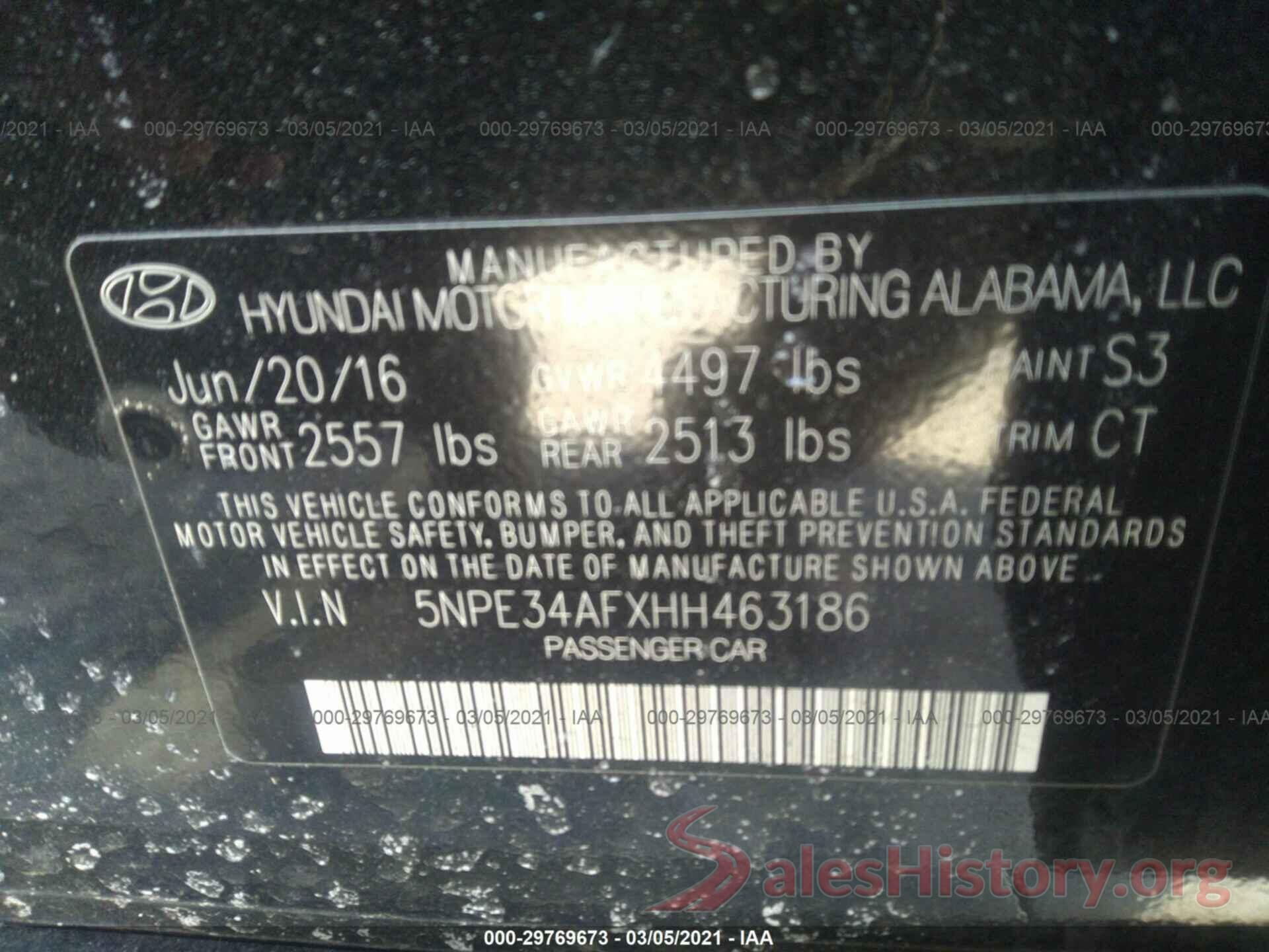 5NPE34AFXHH463186 2017 HYUNDAI SONATA