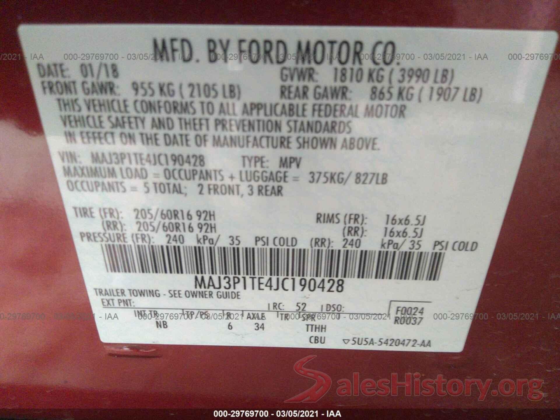 MAJ3P1TE4JC190428 2018 FORD ECOSPORT