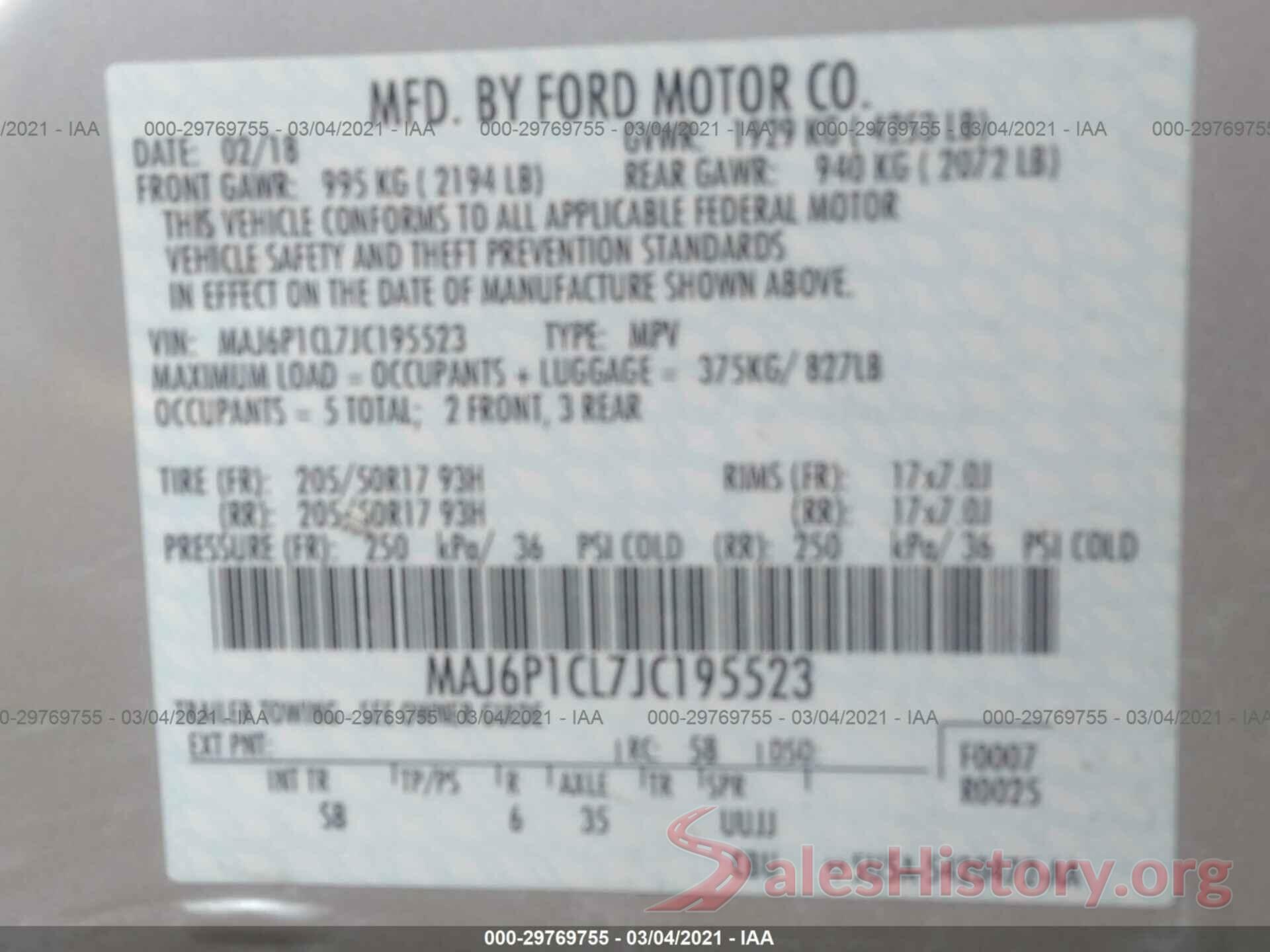 MAJ6P1CL7JC195523 2018 FORD ECOSPORT