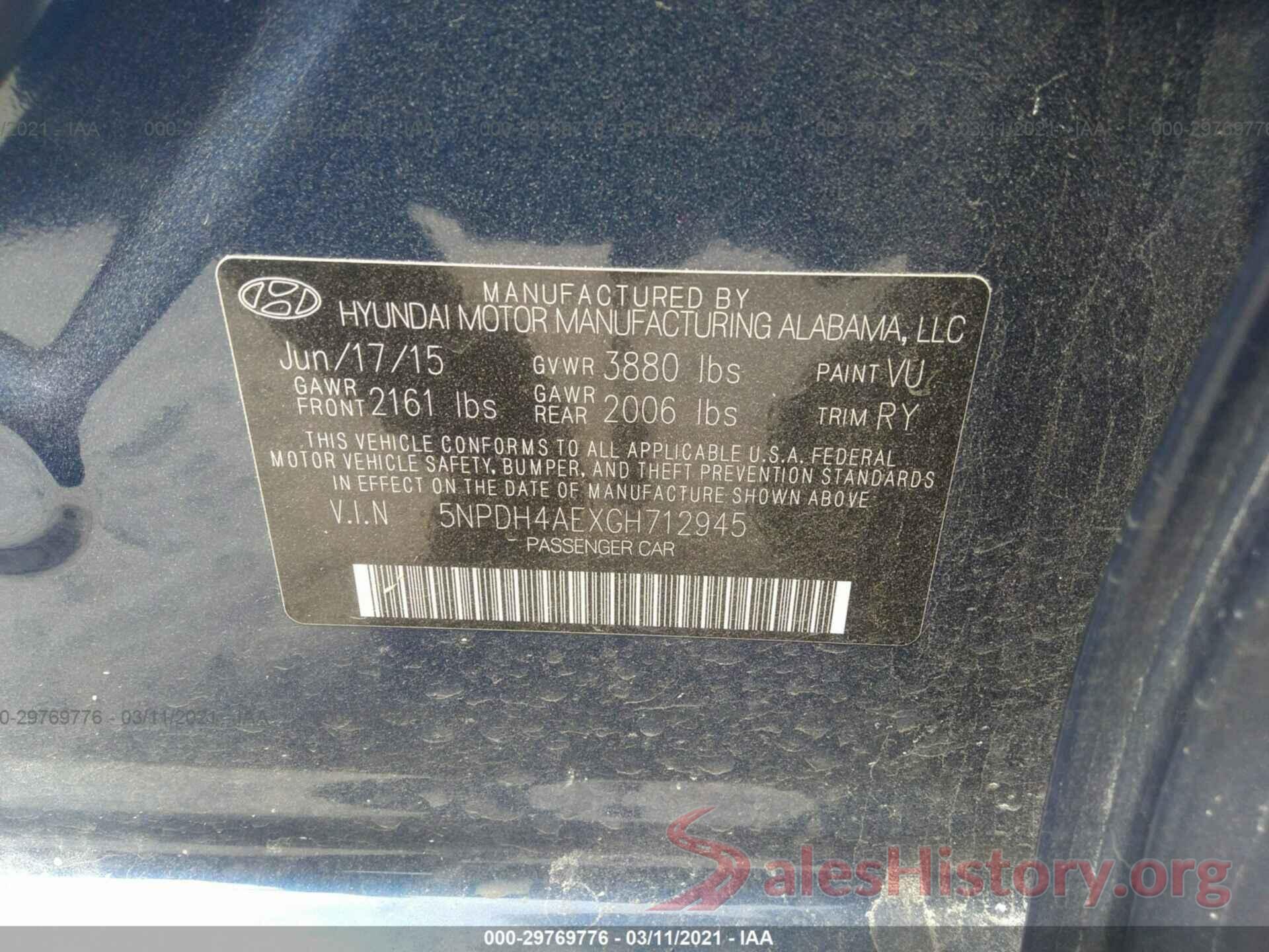 5NPDH4AEXGH712945 2016 HYUNDAI ELANTRA