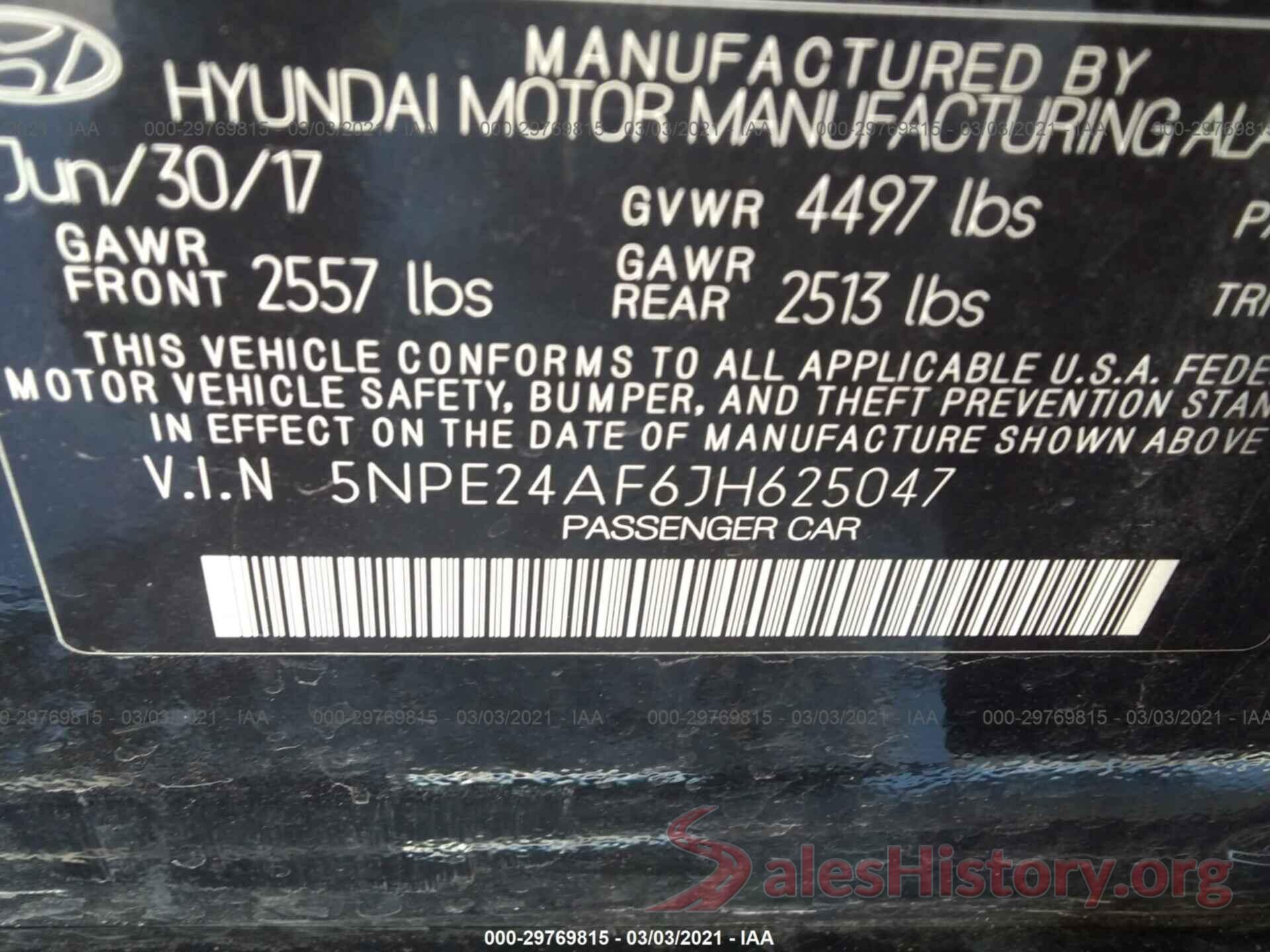 5NPE24AF6JH625047 2018 HYUNDAI SONATA