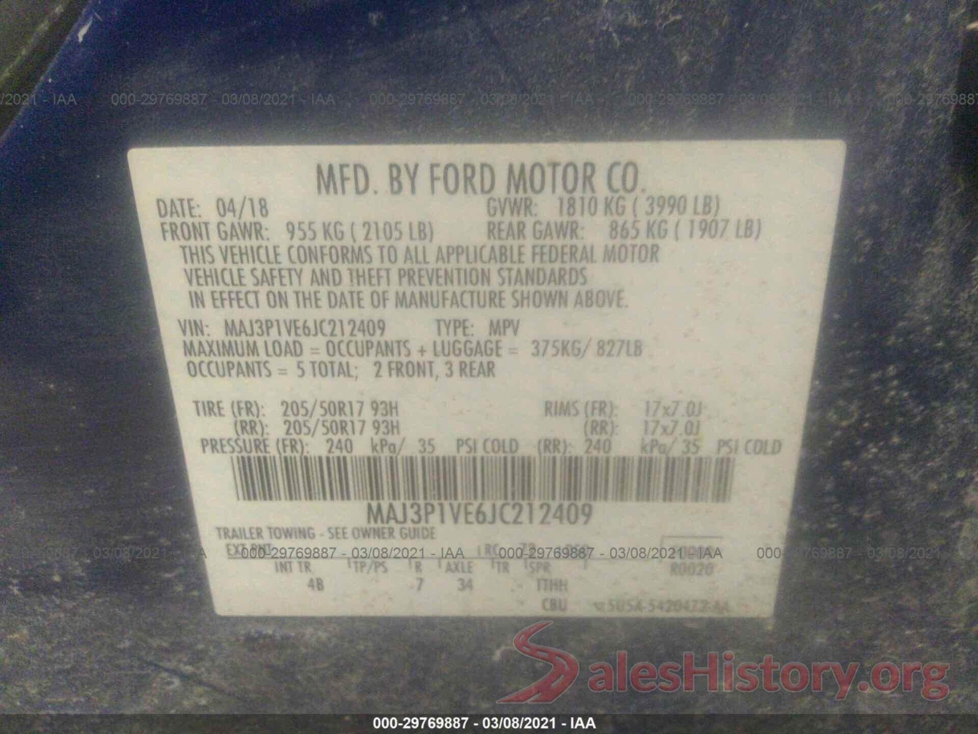 MAJ3P1VE6JC212409 2018 FORD ECOSPORT