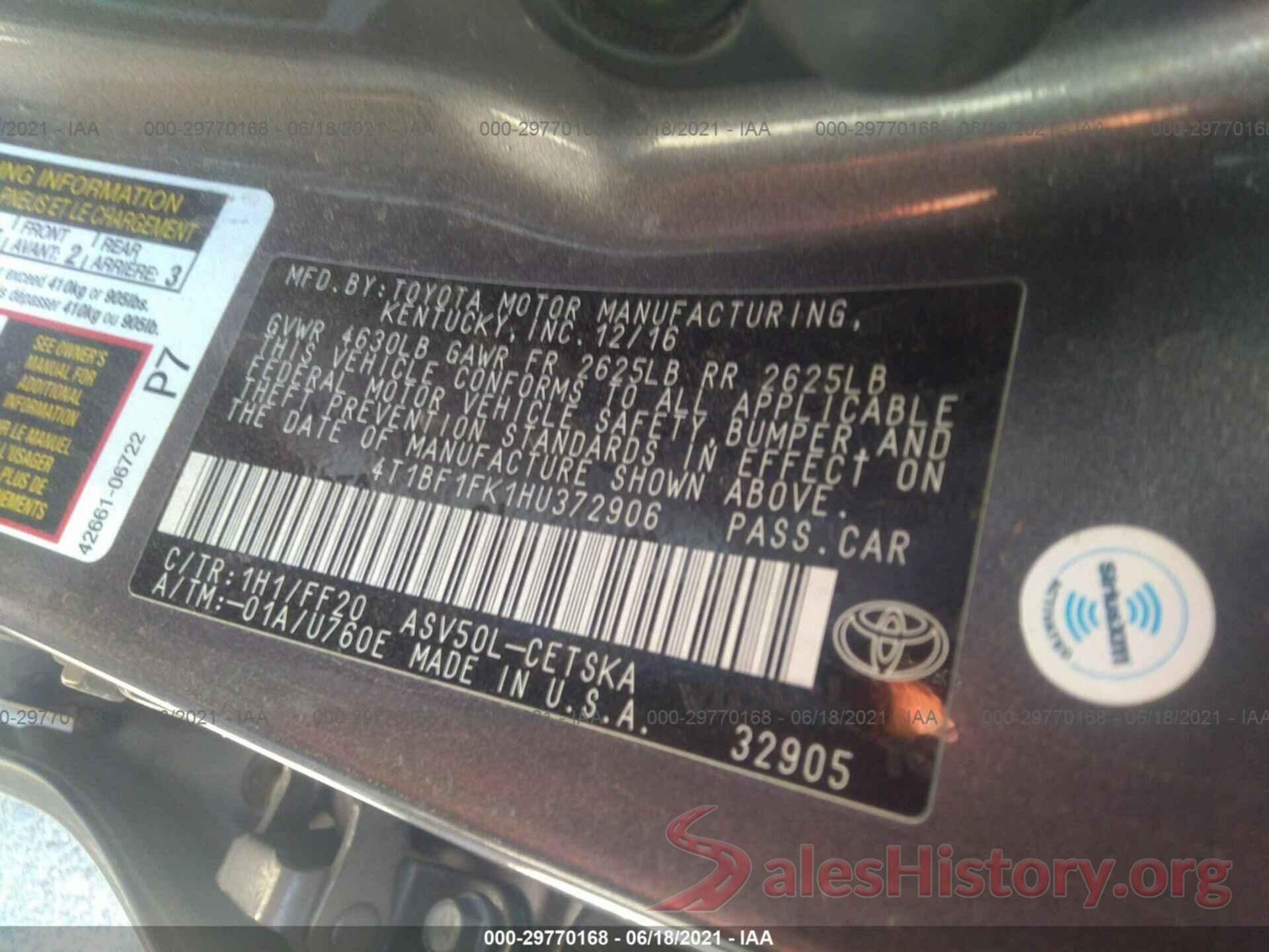 4T1BF1FK1HU372906 2017 TOYOTA CAMRY