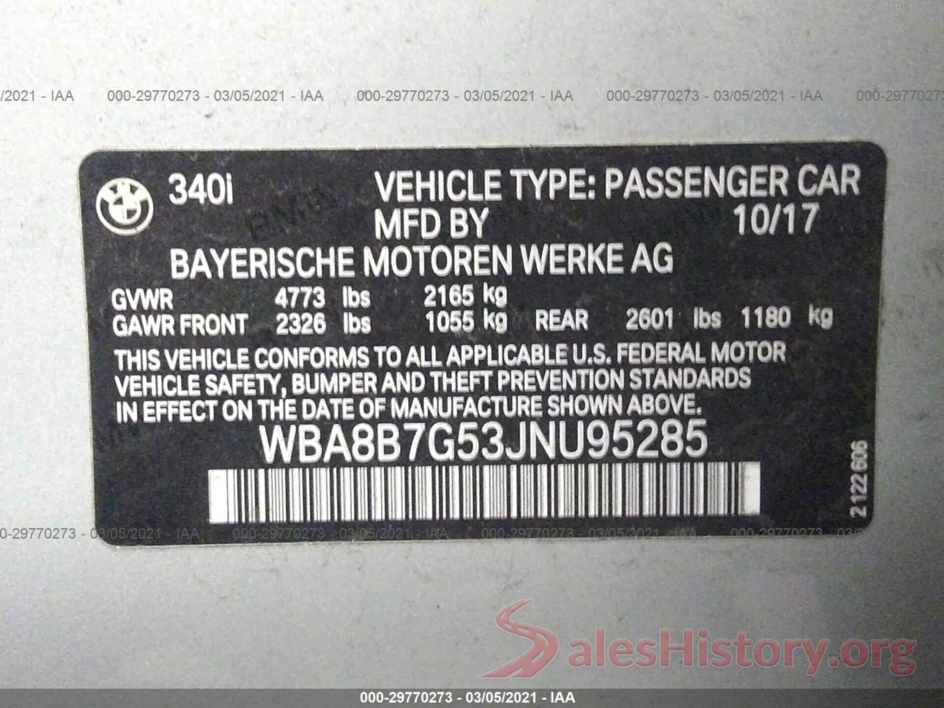 WBA8B7G53JNU95285 2018 BMW 3 SERIES