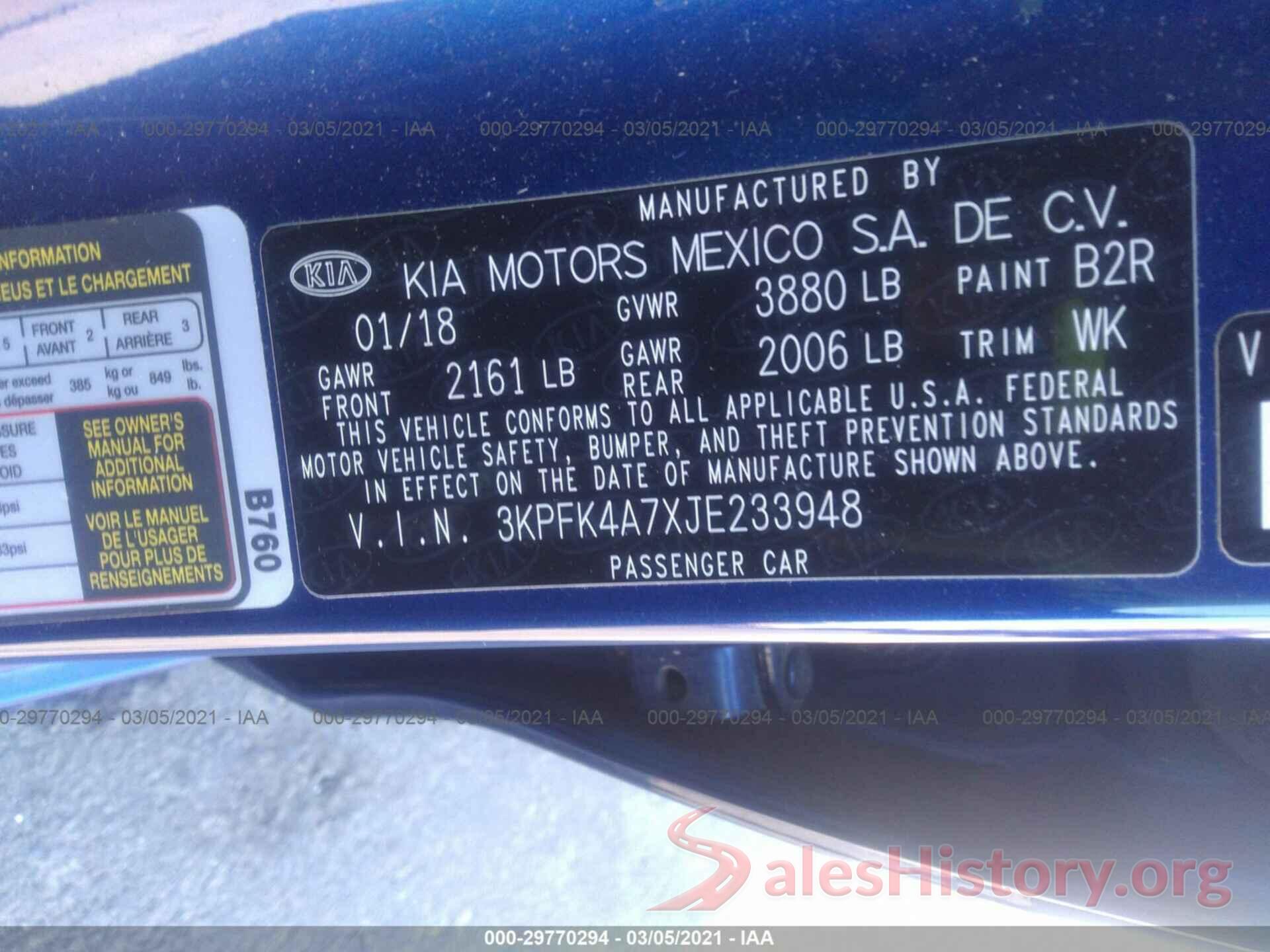 3KPFK4A7XJE233948 2018 KIA FORTE